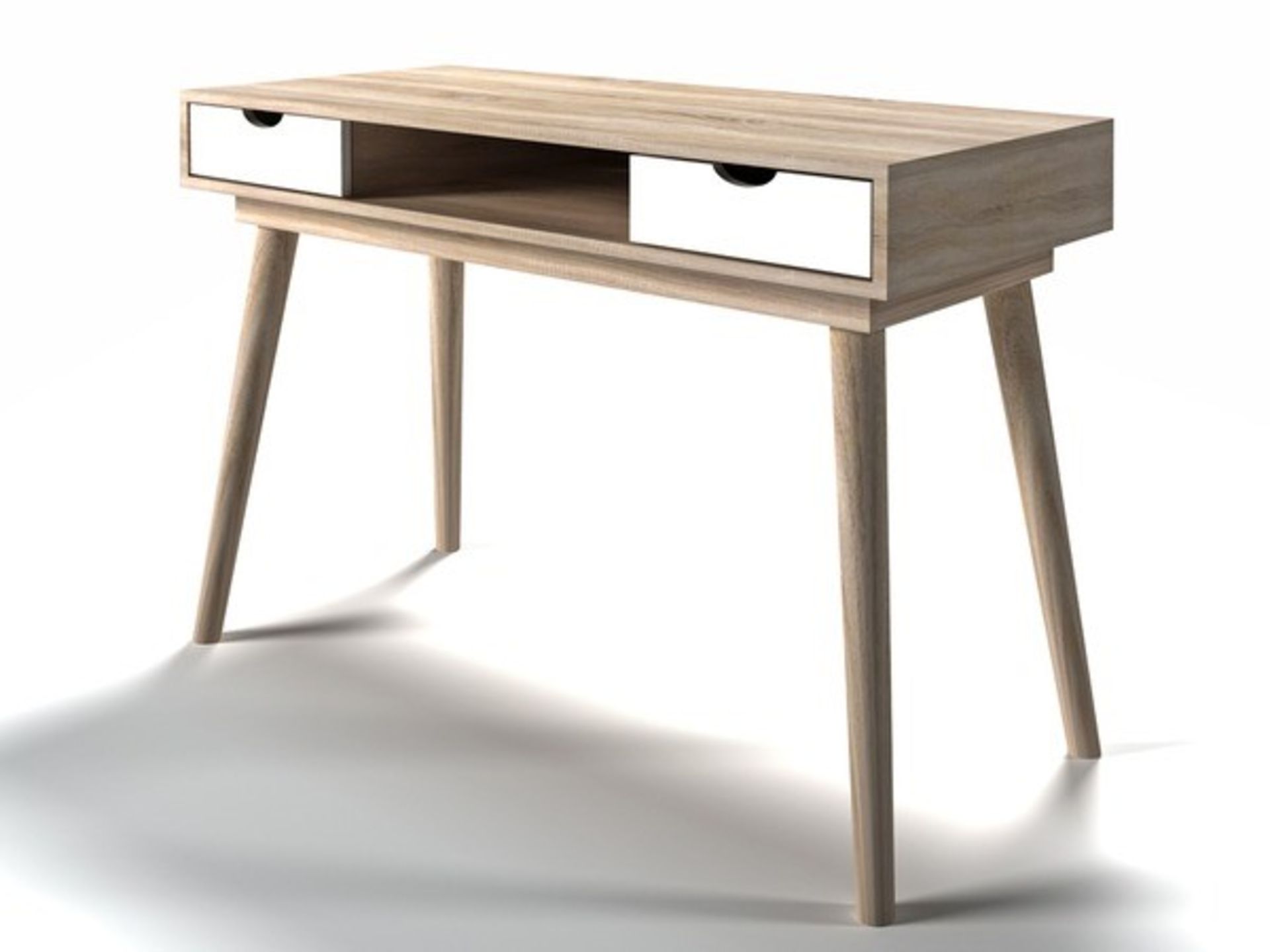 1 BOXED SCANDI OAK DESK WITH DRAWERS IN OAK AND WHITE