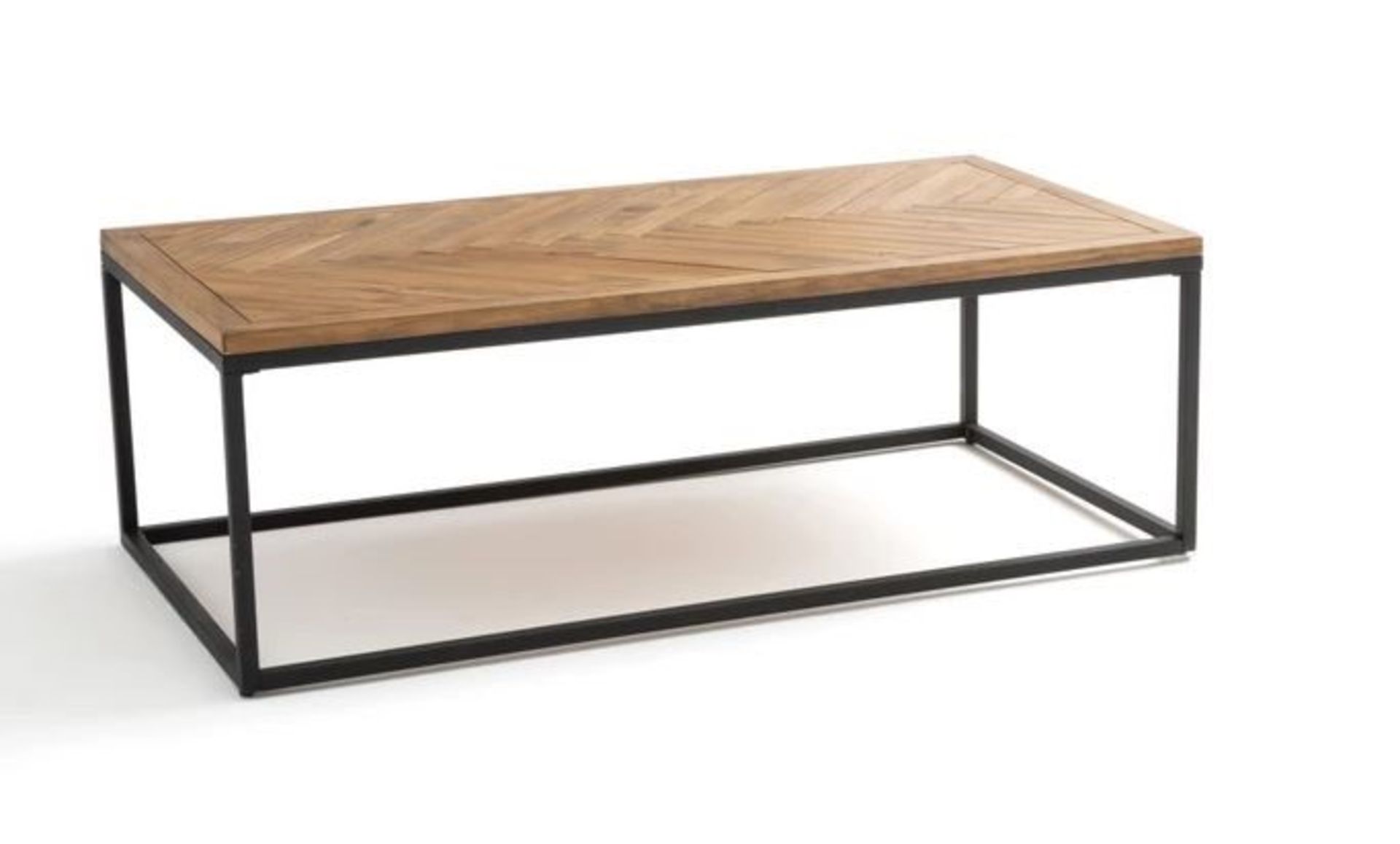 LA REDOUTE NOTTINGHAM COFFEE TABLE IN METAL & PINE HERRINGBONE PARQUET