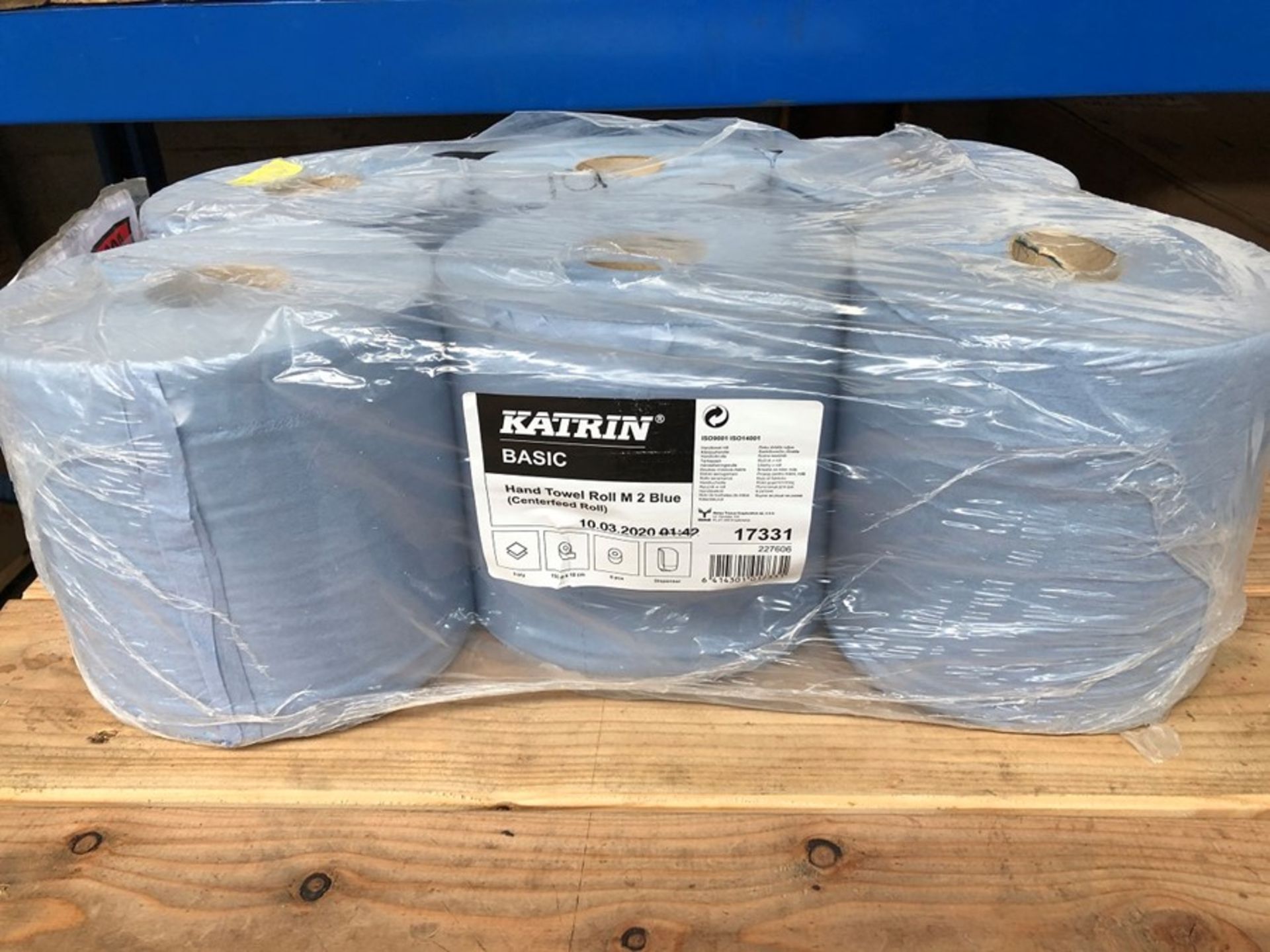 1 PACK OF 6 LARGE KATRIN PAPER HAND TOWEL ROLLS IN BLUE