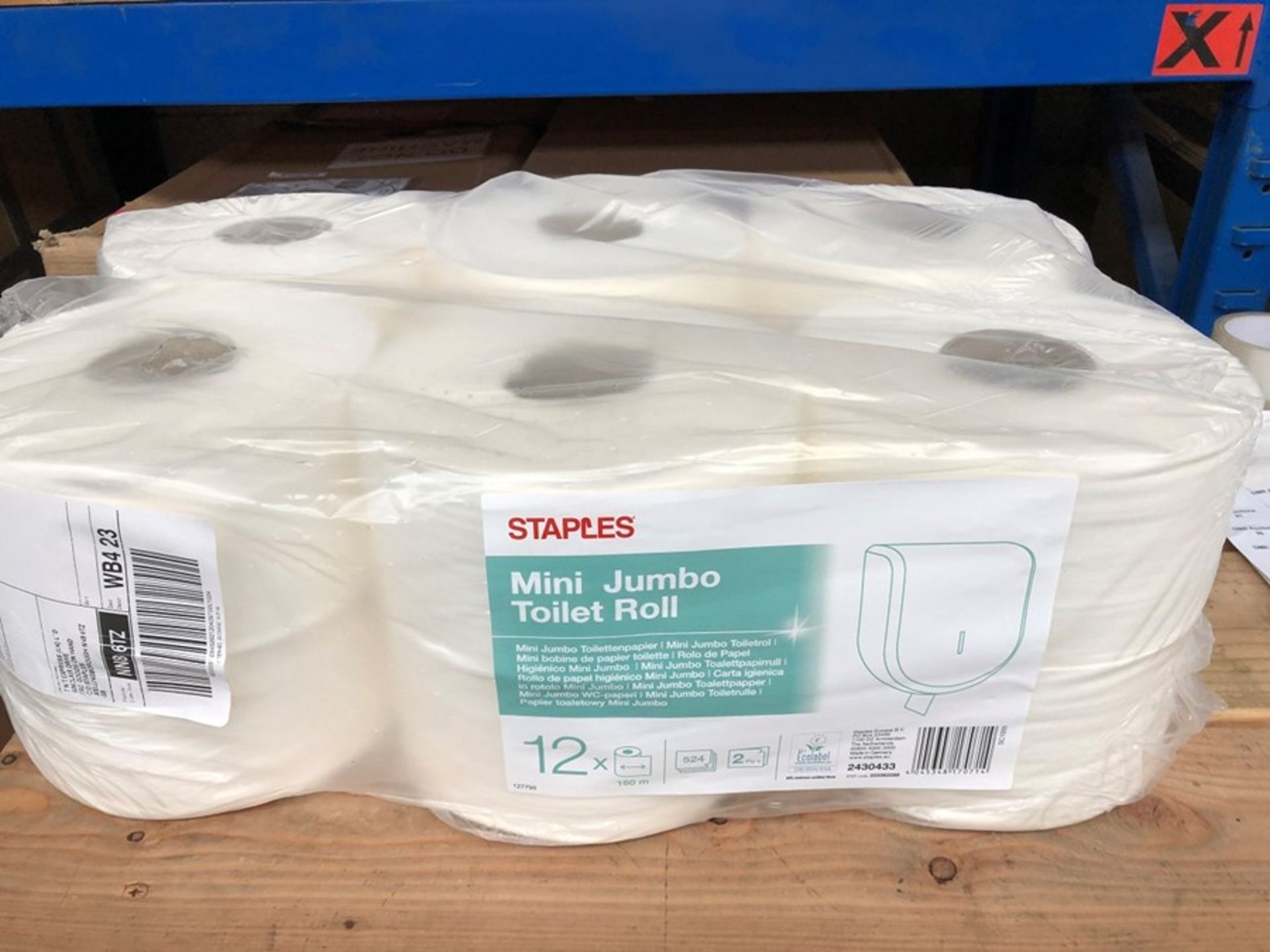 1 PACK OF 12 STAPLES MINI JUMBO TOILET ROLLS