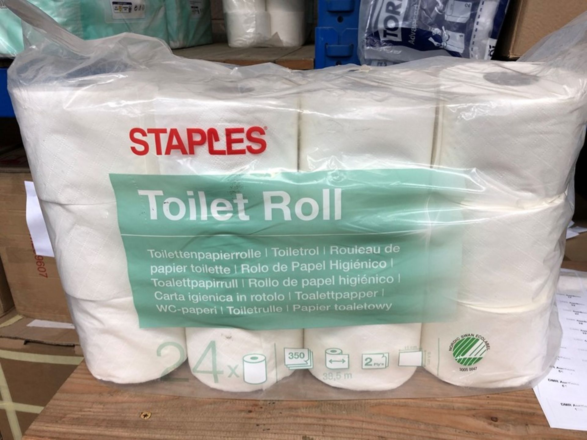 1 PACK CONTAINING 24 ROLLS OF STAPLES TOILET ROLL
