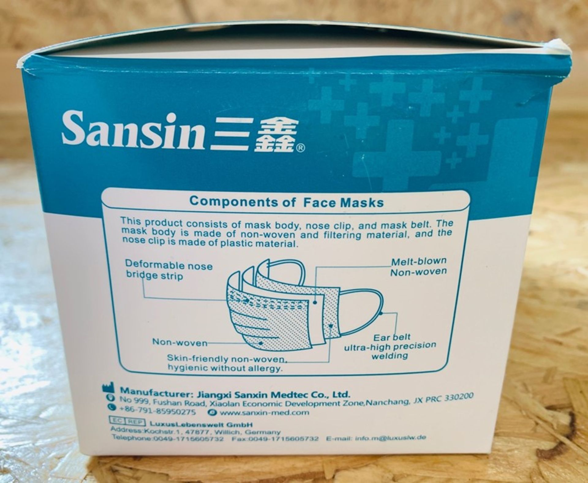1 BOX OF SANSIN DISPOSABLE MEDICAL FACE MASKS - AS NEW - TYPE A, MEDIUM - 50 PIECES - 180 x 100 x - Image 4 of 4