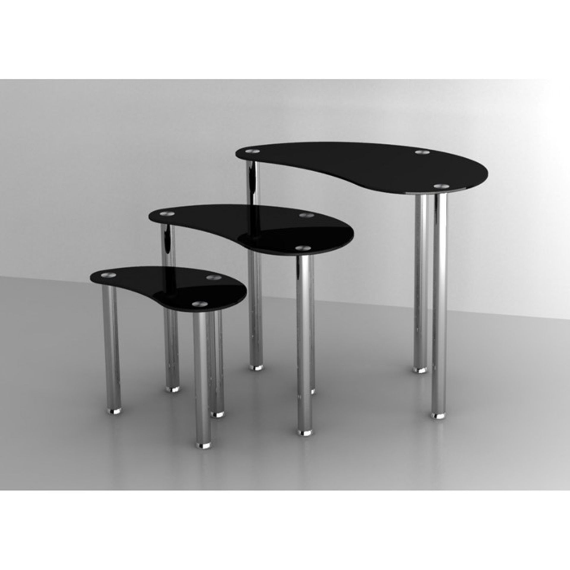 1 AS NEW BOXED SET OF 3 NESTING TABLES IN BLACK GLASS / BST008BLK