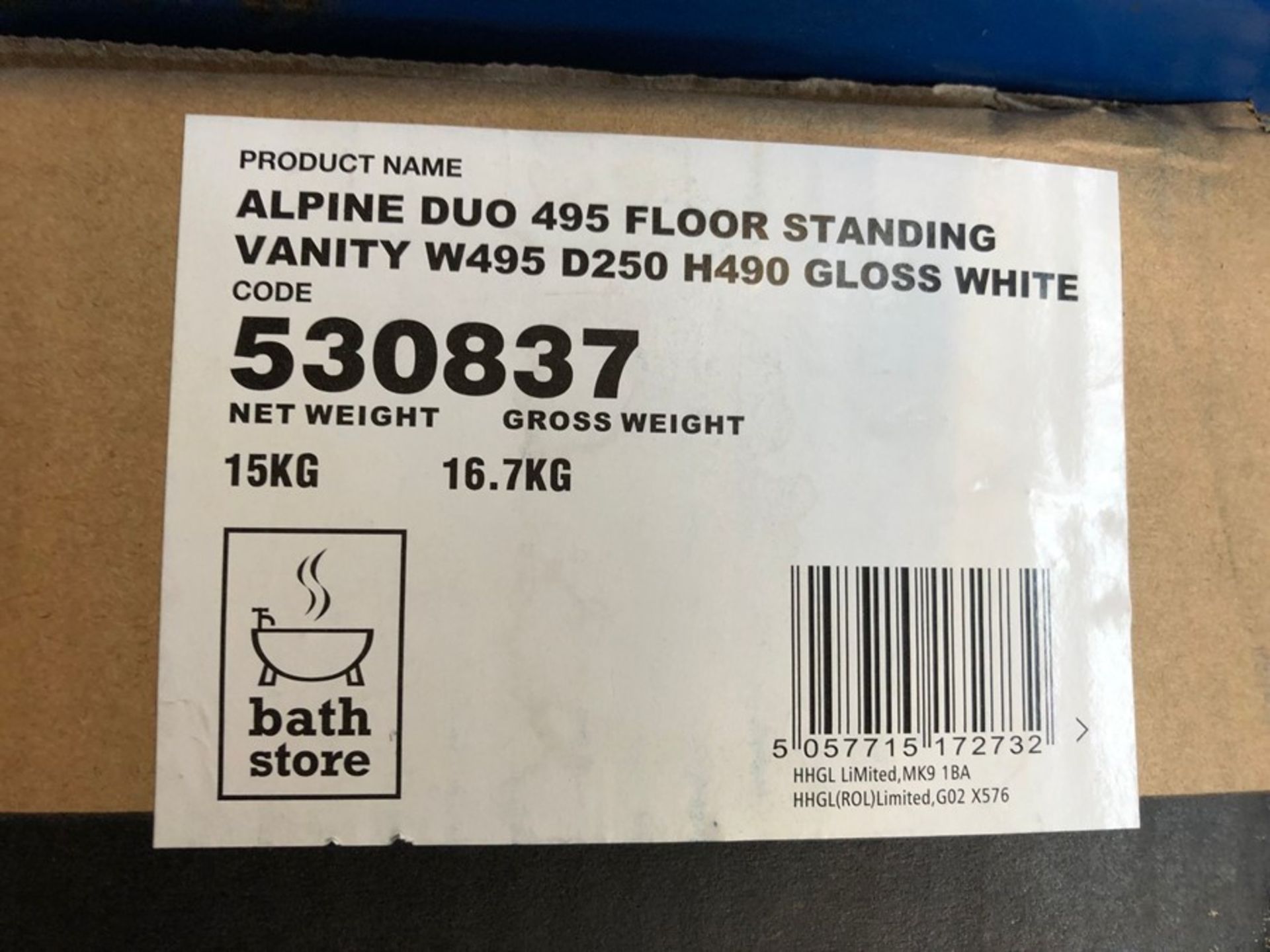 1 BOXED BATHSTORE ALPINE DUO 495 FLOOR STANDING VANITY (W495mm x D250mm x H490mm) GLOSS WHITE /