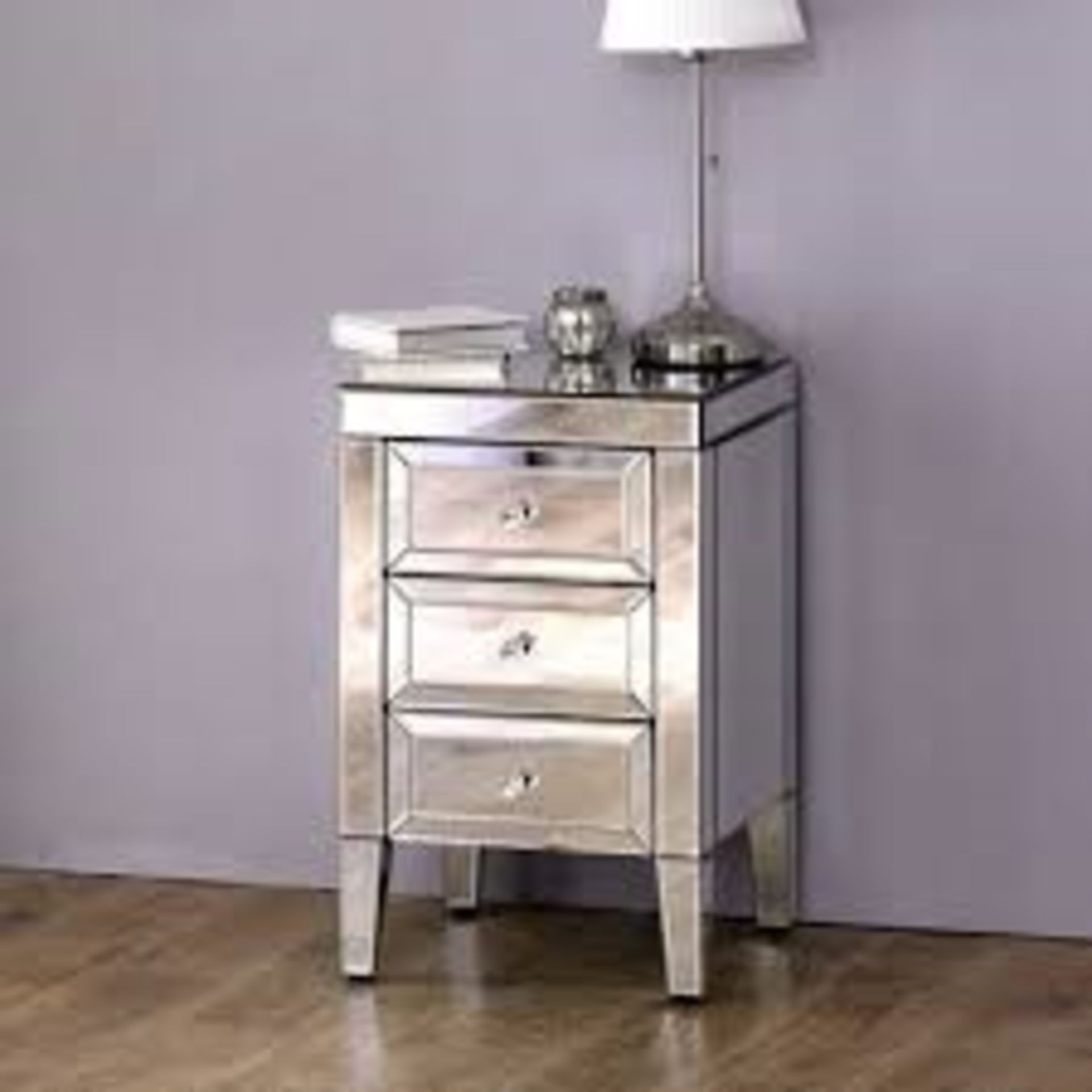 1 LOT TO CONTAIN VALENCIA 3 DRAWER BEDSIDE CABINET MIRRORED