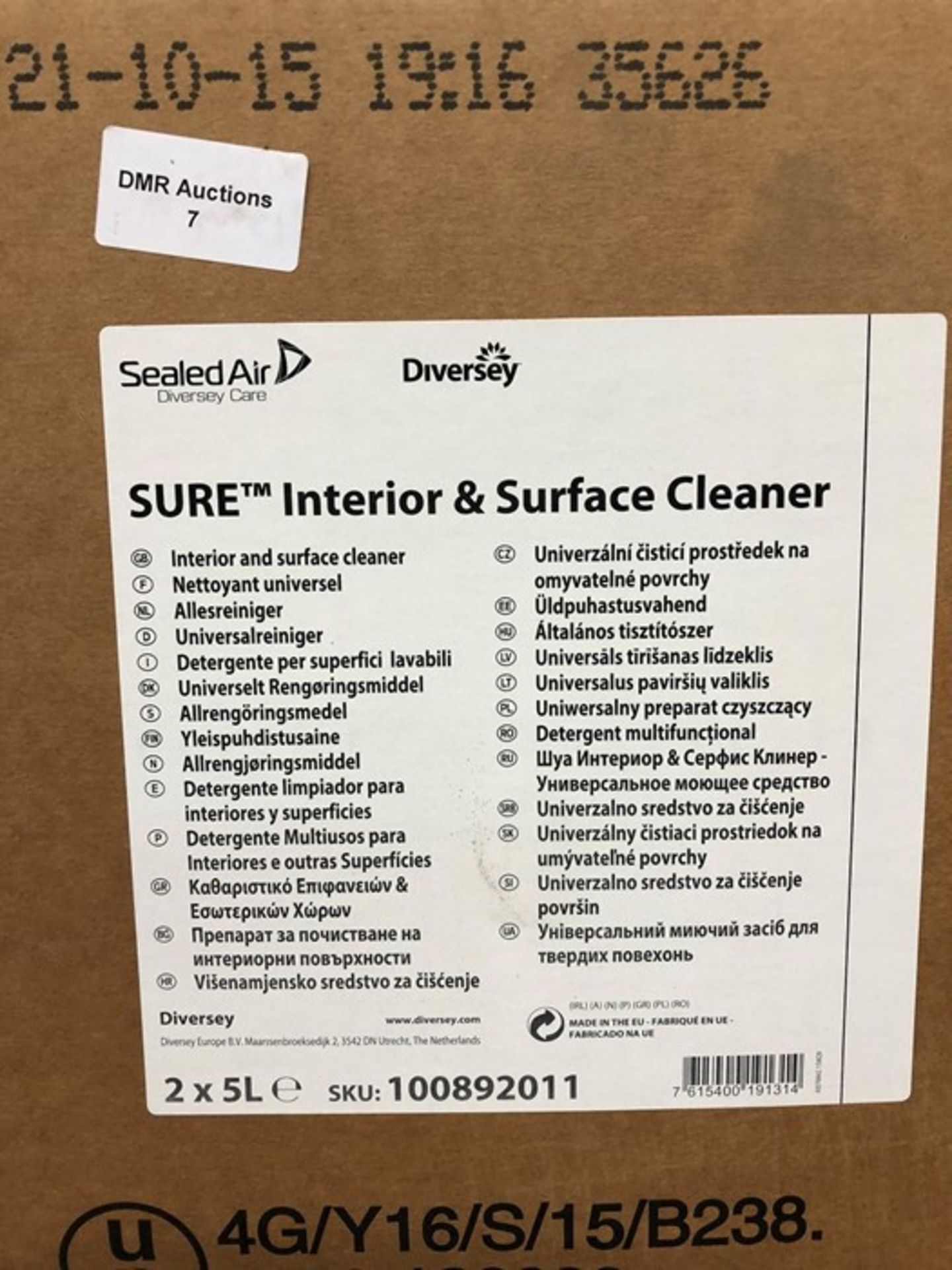 1 LOT TO CONTAIN 3 BOXES OF SURE INTERIOR & SURFACE CLEANER - EACH BOX CONTAINS 2 X 5L BOTTLES