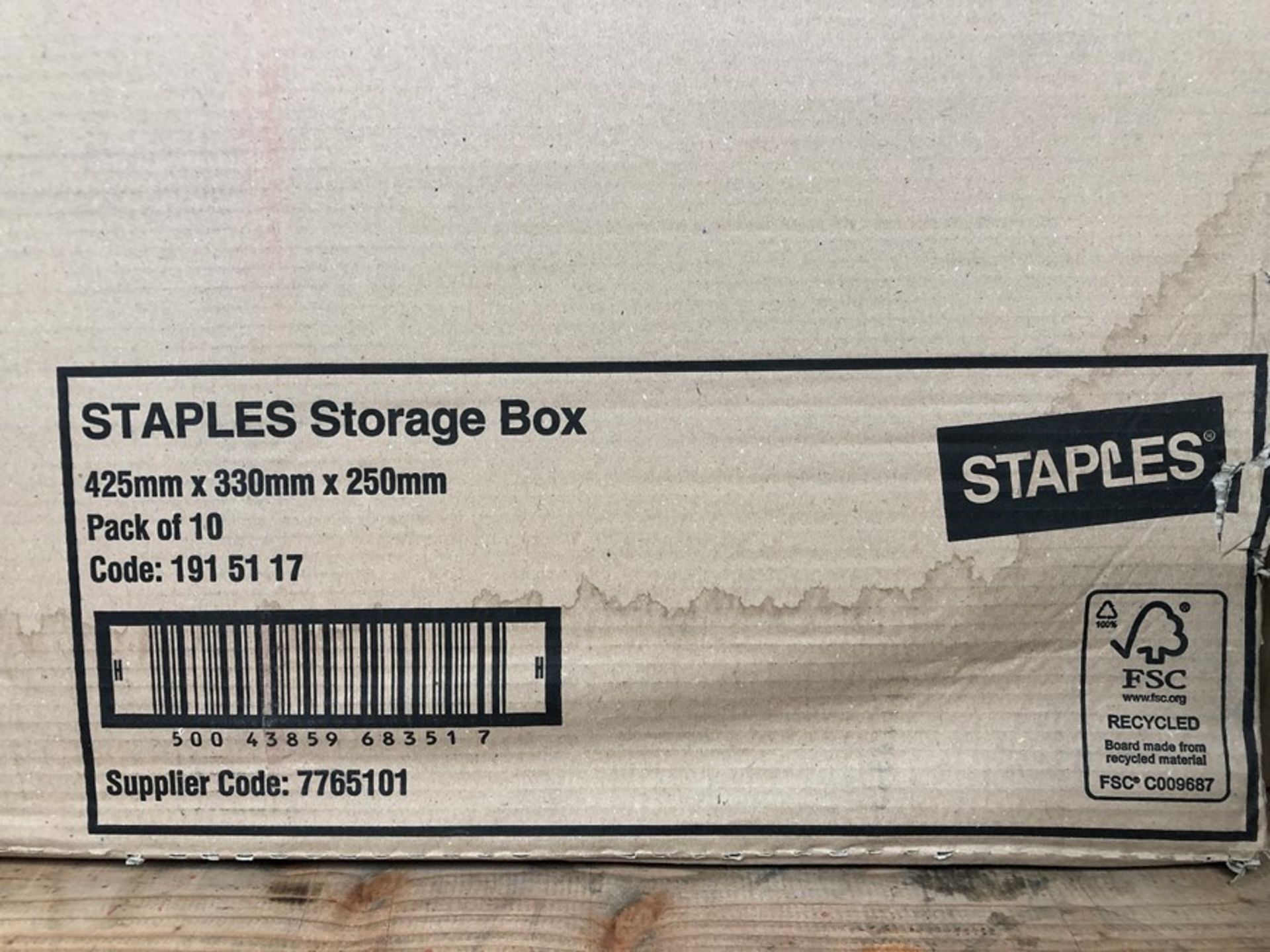 1 BOXED SET OF STAPLES STORAGE CARDBOARD BOXES - SET OF 10