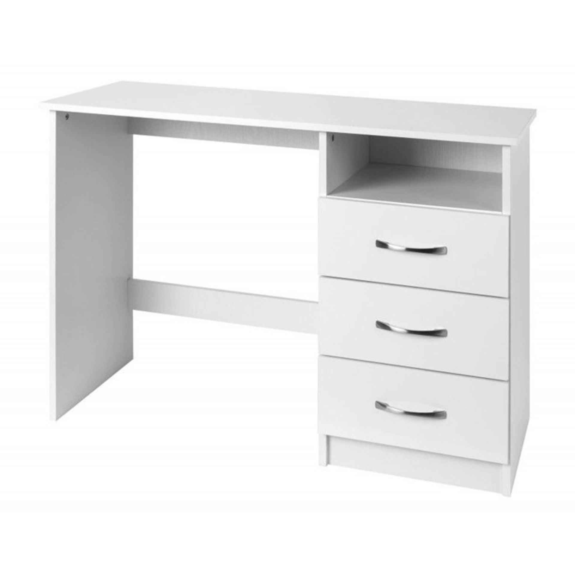 1 LOT TO CONTAIN MARINA DRESSING TABLE DESK IN WHITE GLOSS AND WHITE ASH - BOXED