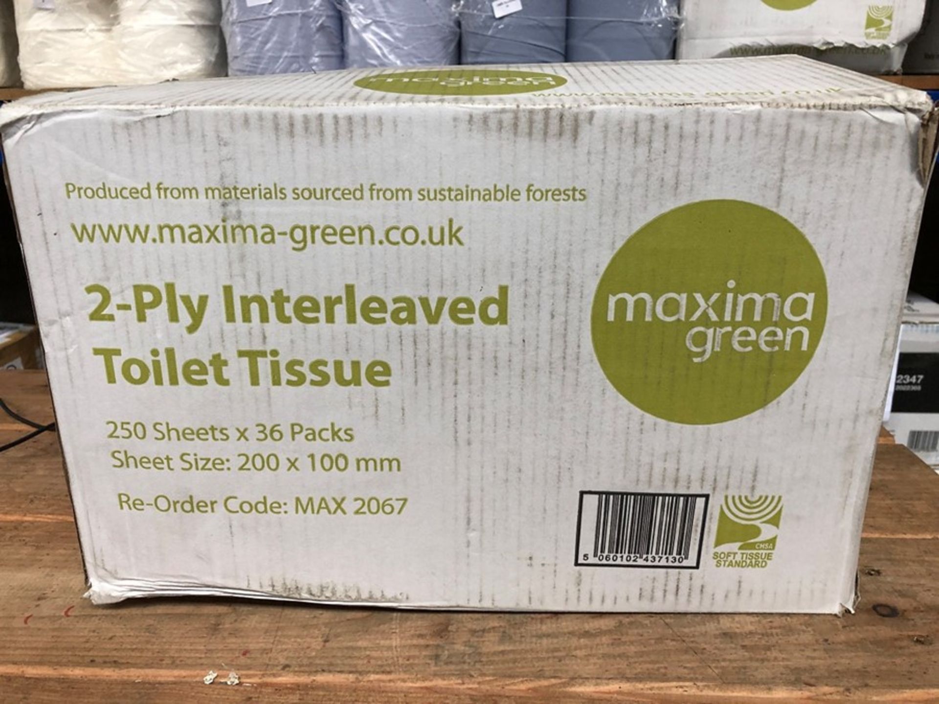 1 LOT TO CONTAIN MAXIMA GREEN 2 PLY INTERLEAVED TISSUE ROLLS 250 SHEETS X 36 ROLLS