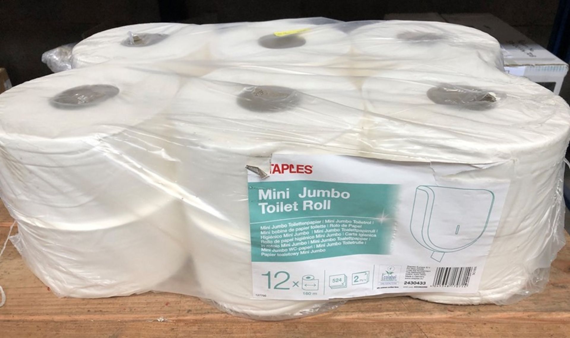 1 BAGGED SET TO CONTAIN 12 STAPLES 2-PLY MINI JUMBO TOILET ROLLS