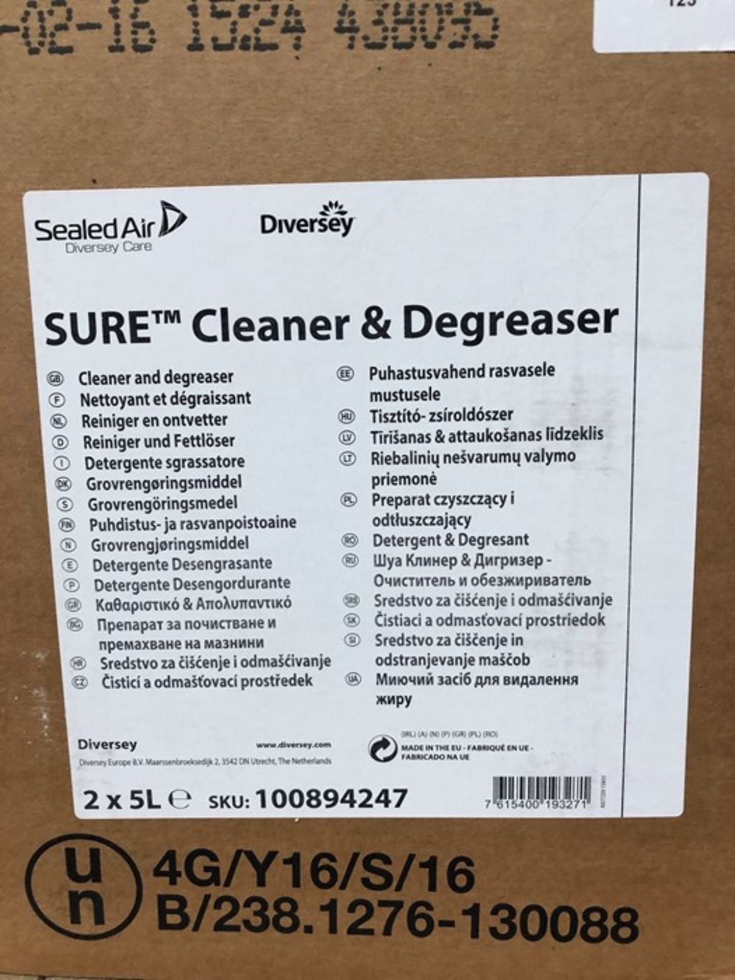 1 LOT TO CONTAIN 3 X BOXES OF SURE CLEANER & DEGREASER 2 X 5L PER BOX