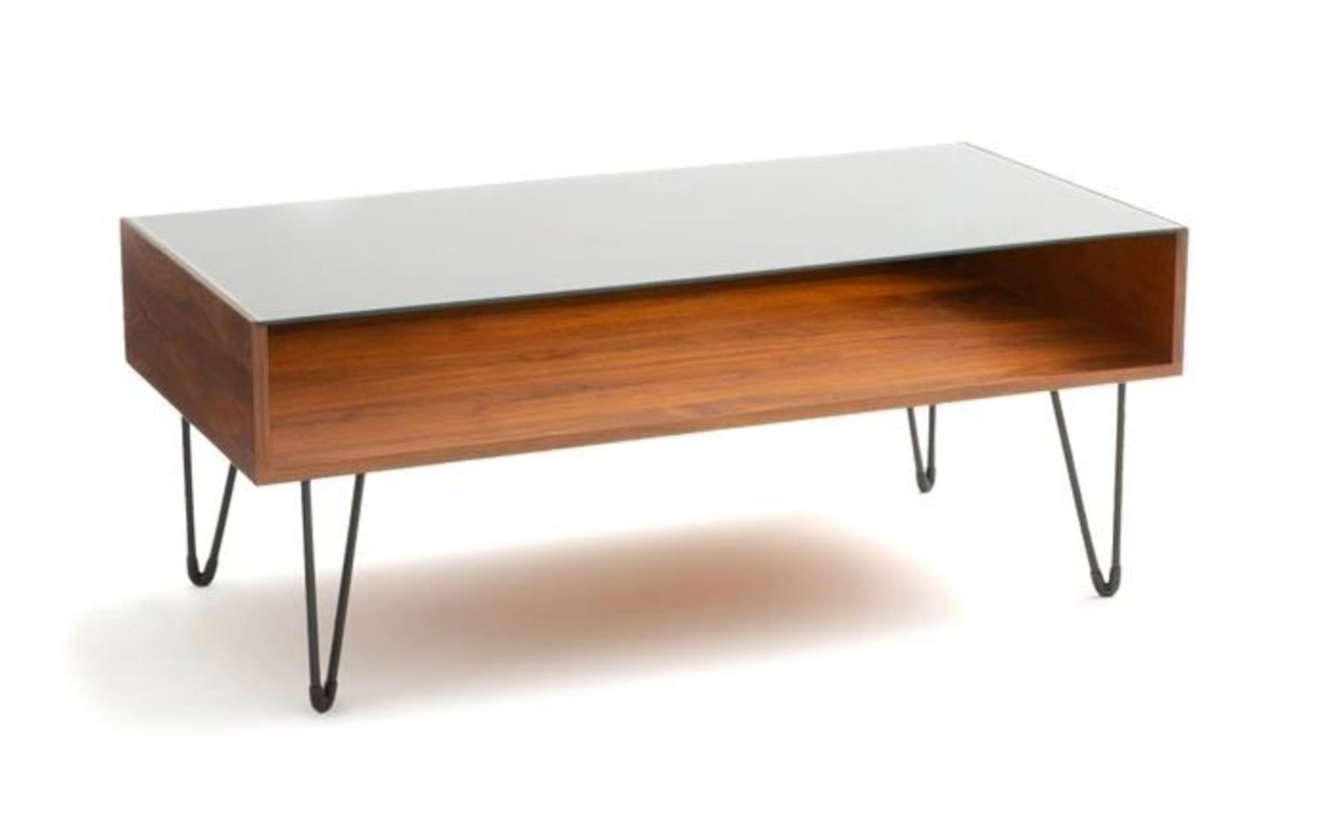 LA REDOUTE WATFORD GLASS TOP WALNUT COFFEE TABLE