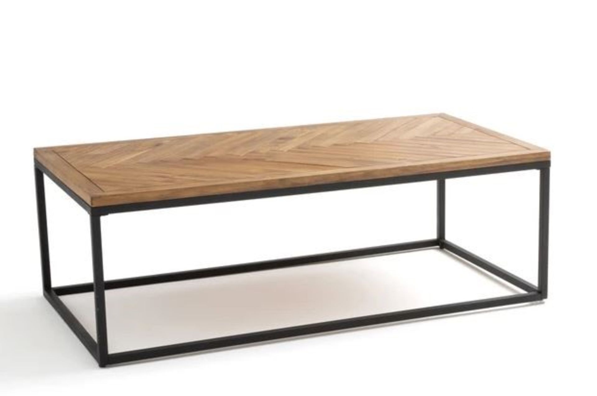 LA REDOUTE NOTTINGHAM COFFEE TABLE IN METAL & PINE HERRINGBONE PARQUET