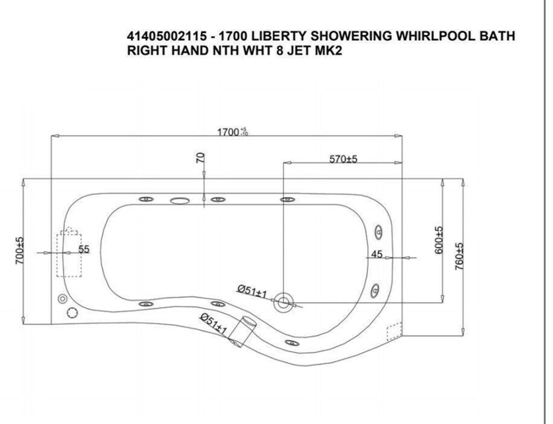LIBERTY LUXURY 8 JET WHIRLPOOL SPA BATH WITH PUMP, DEDICATED PIVOT CURVED GLASS SHOWER SCREEN, LEG S - Image 2 of 3
