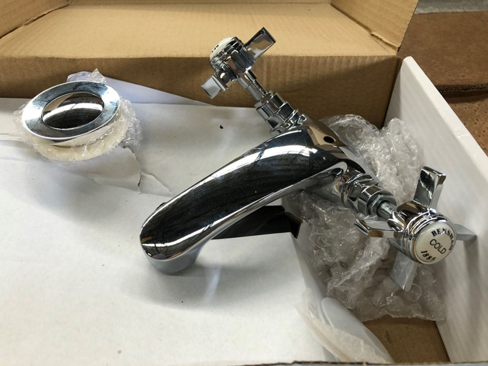 6 X ‘BENSHAM’ TRADITIONAL BASIN MIXER TAPS WITH POP UP WASTE & FITTINGS. BOXED - Image 2 of 2
