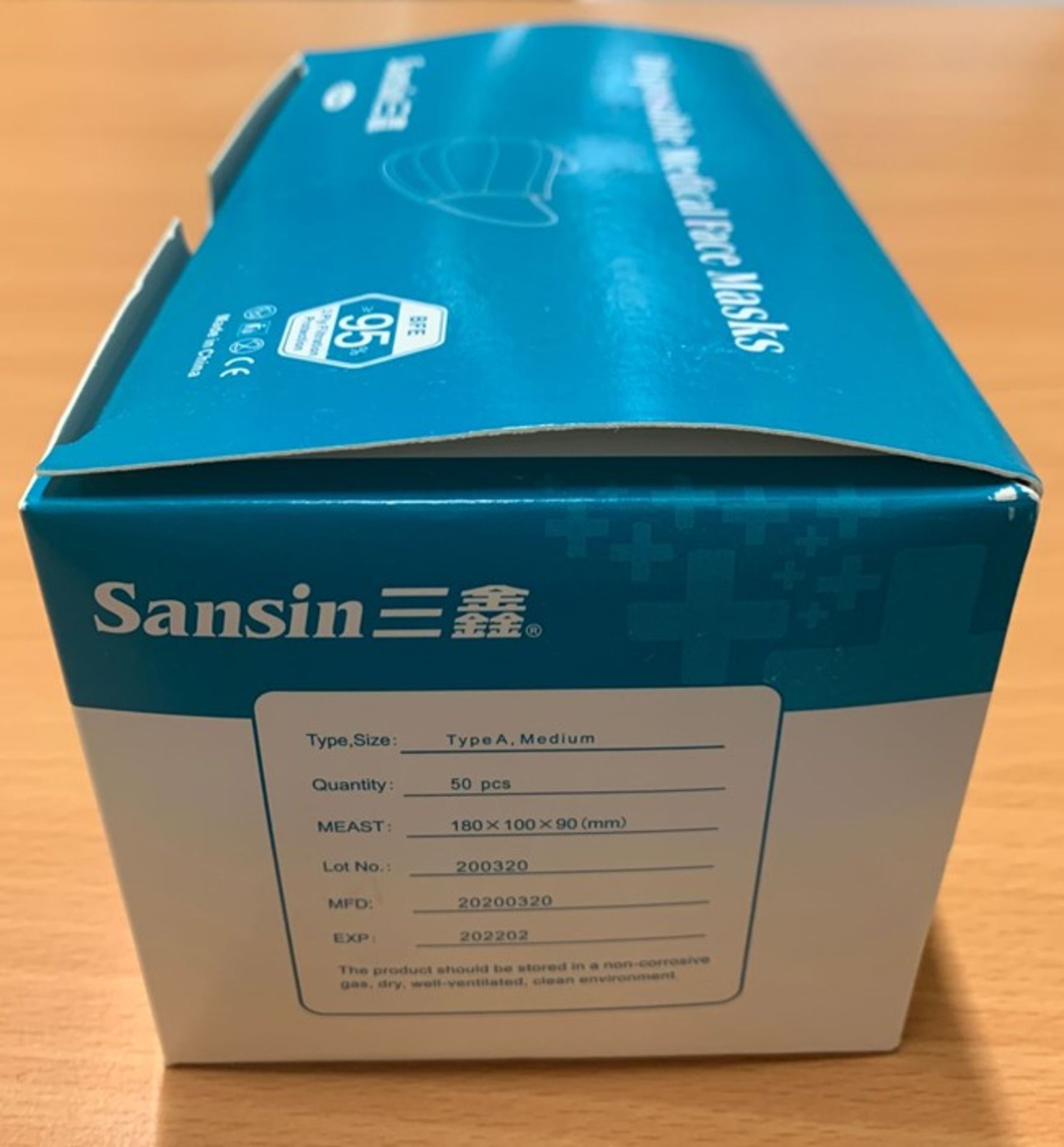1 BOX OF SANSIN DISPOSABLE MEDICAL FACE MASKS - AS NEW - TYPE A, MEDIUM - 50 PIECES - 180 x 100 x - Image 2 of 2