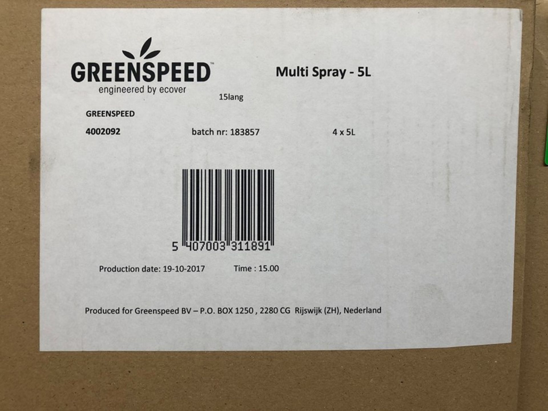 1 LOT TO CONTAIN 4 BOXES OF GREENSPEED MULTI USE SPRAY CLEANER 4 X 5L PER BOTTLE