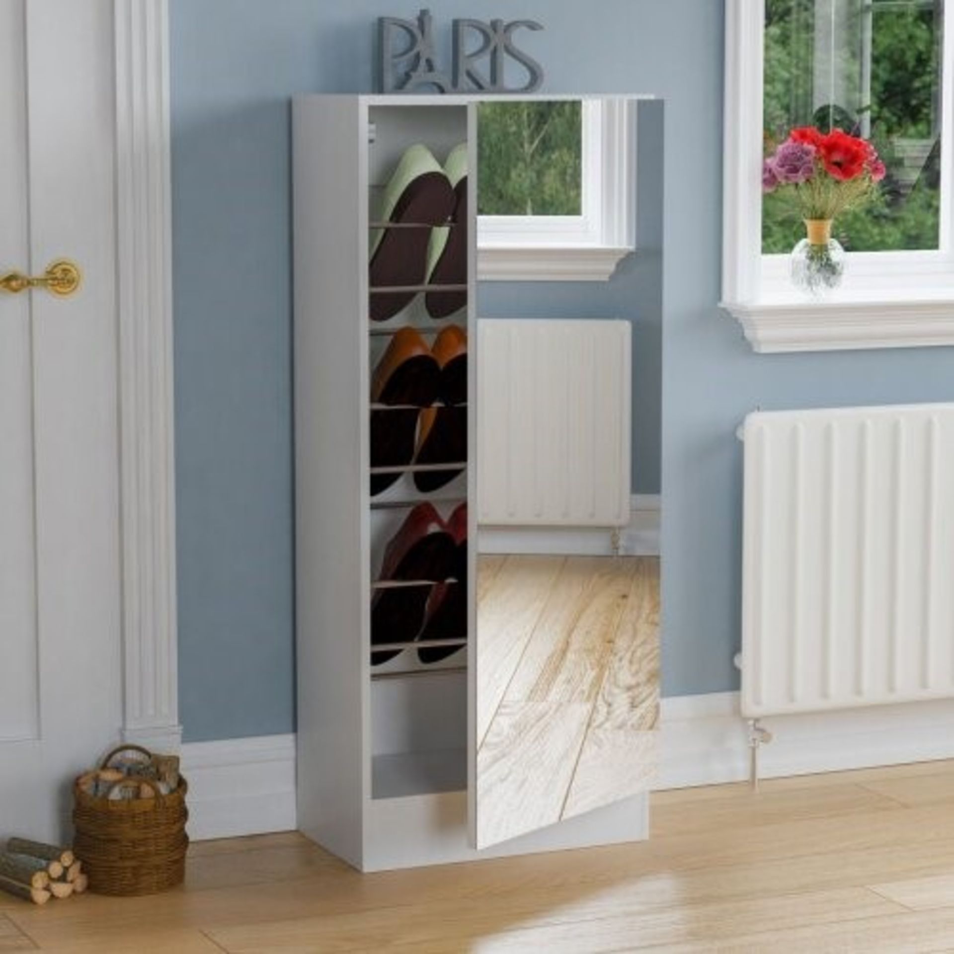 1 LOT TO CONTAIN 180CM MIRRORED SHOE CABINET IN WHITE - IN 1 BOX