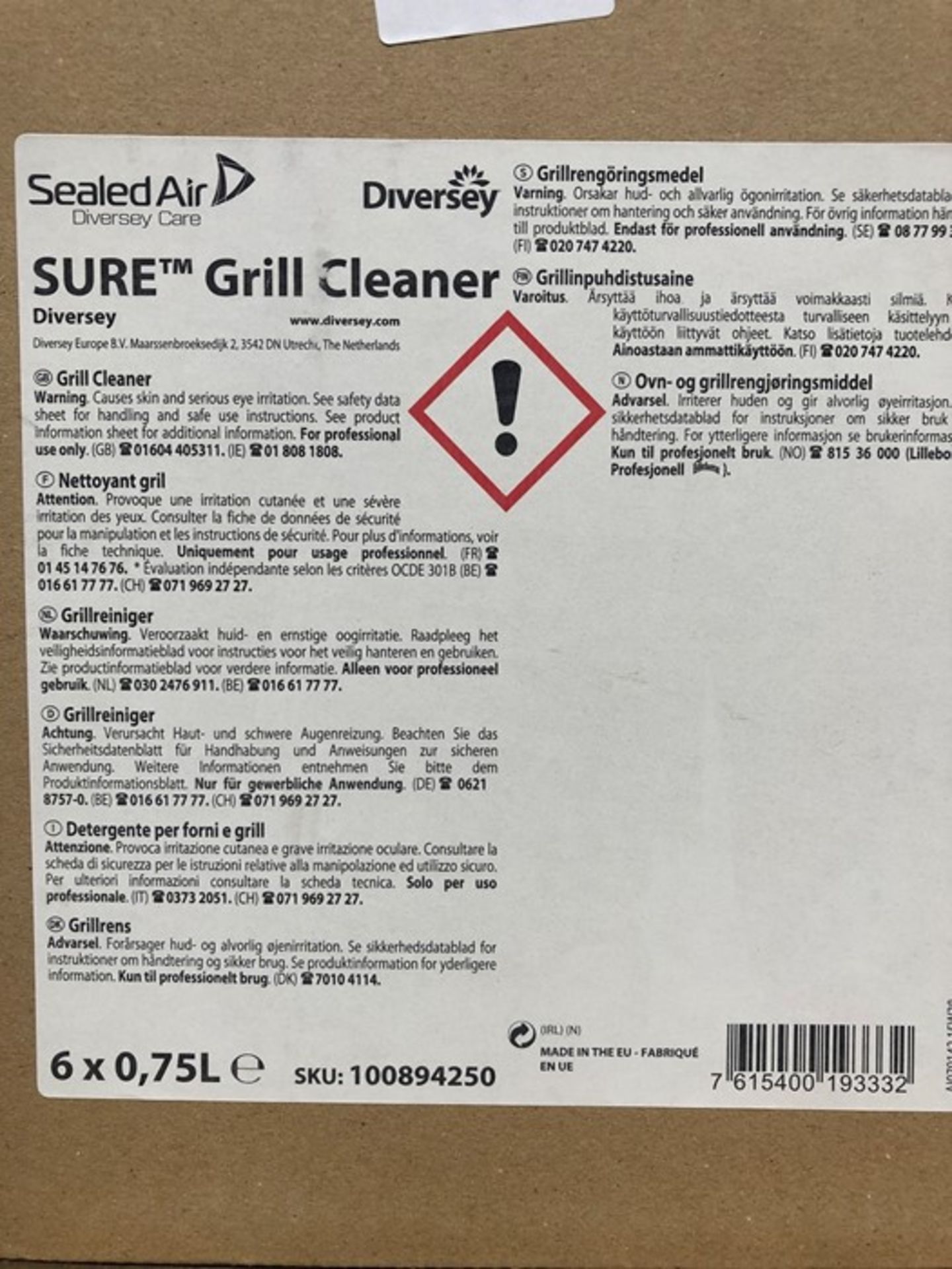 1 LOT TO CONTAIN 5 BOXES OF SURE GRILL CLEANER 6 X 0.75 L PER BOTTLE