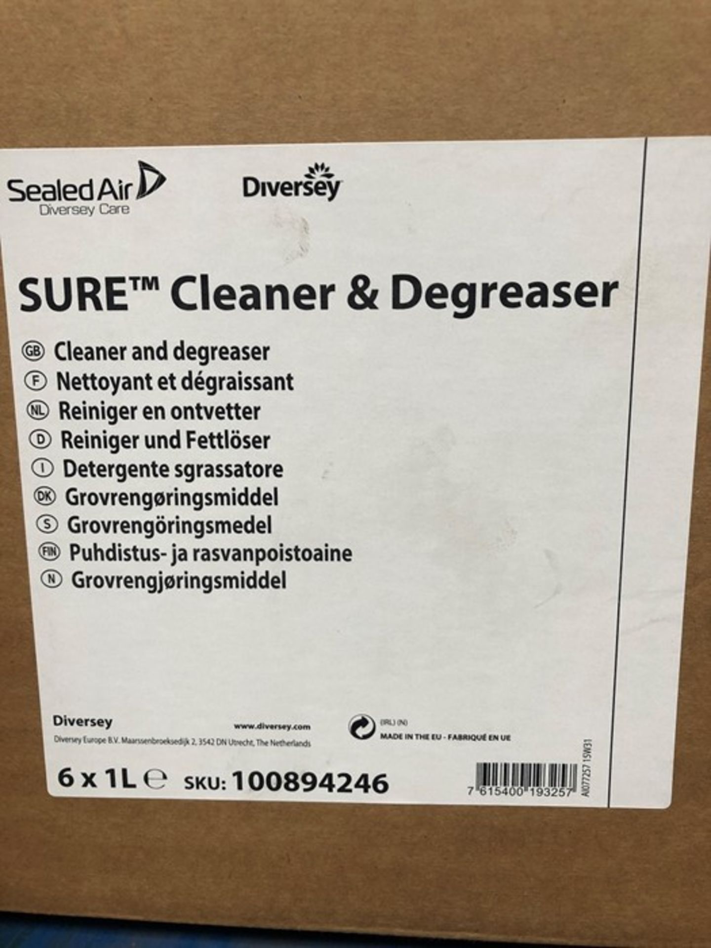 1 LOT TO CONTAIN 3 X BOXES OF SURE CLEANER & DEGREASER - 6 X 1L PER BOTTLE