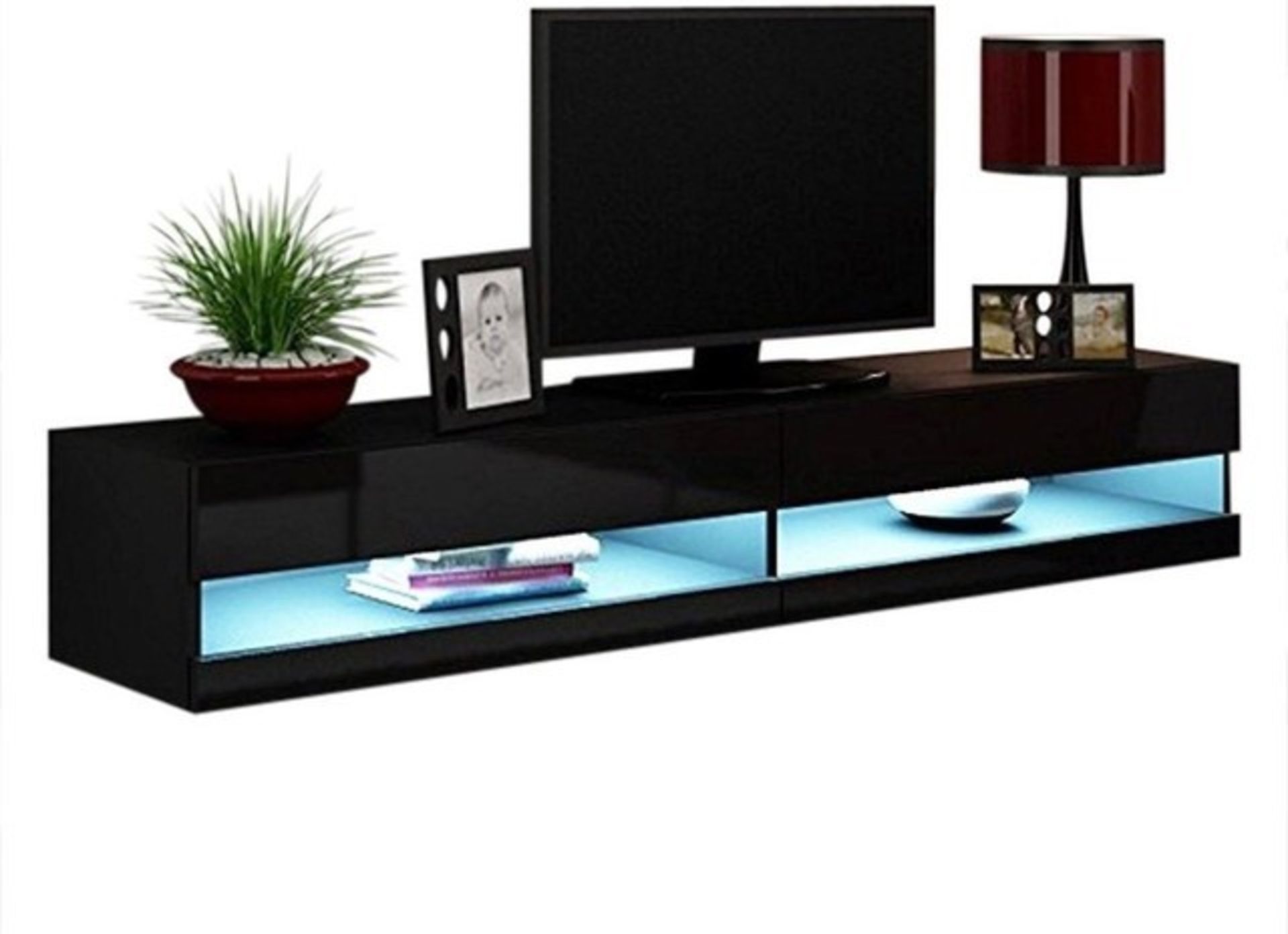 1 LOT TO CONTAIN 1 X RTV VIGO TV UNIT IN BLACK 180 CM LONG - IN BLACK