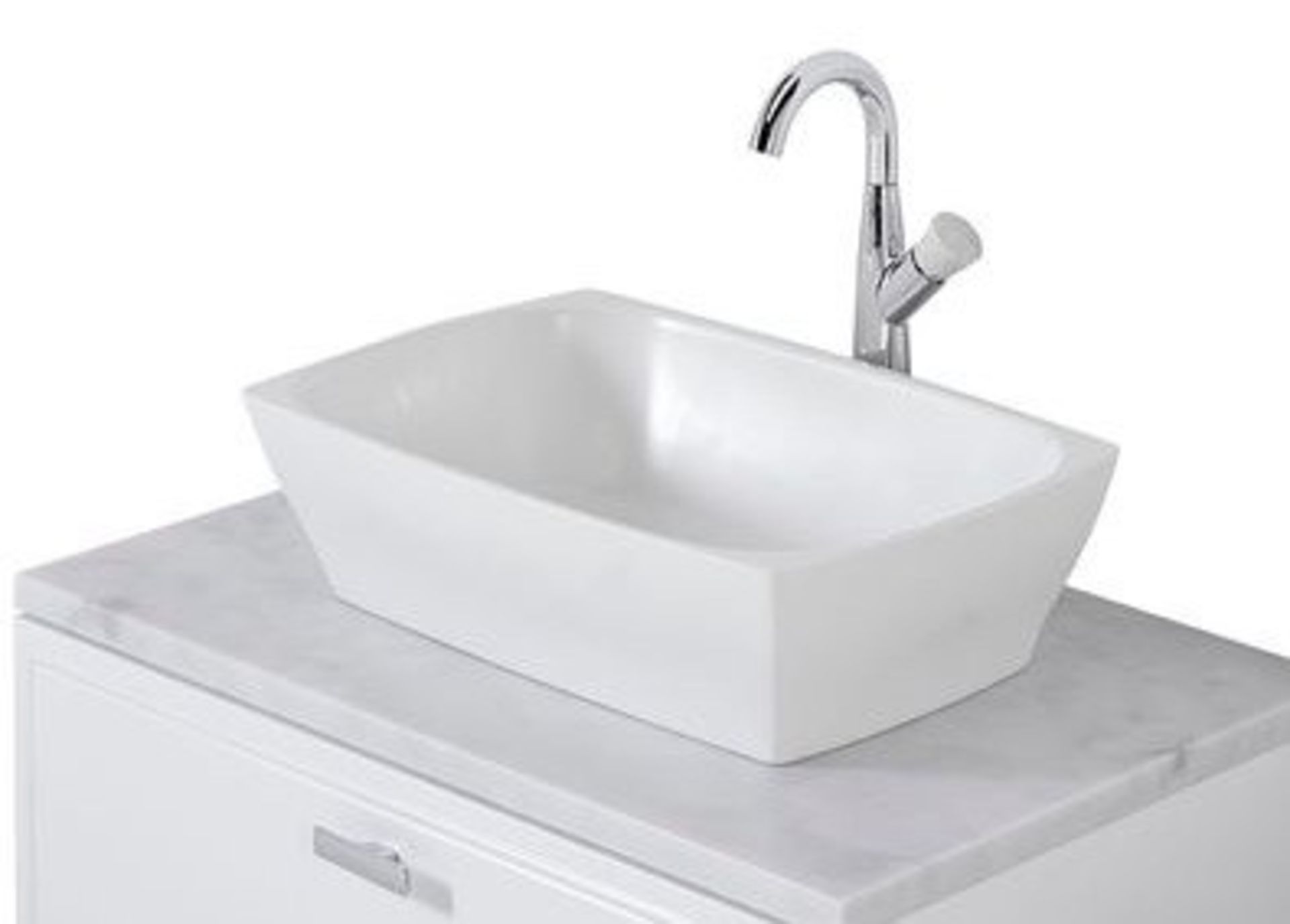 BATHSTORE SOFT TOUCH SURFACE, LINEA TAP LEDGE SEMI INSET MATT WHITE 550 X 390MM DESIGNER BASIN WITH