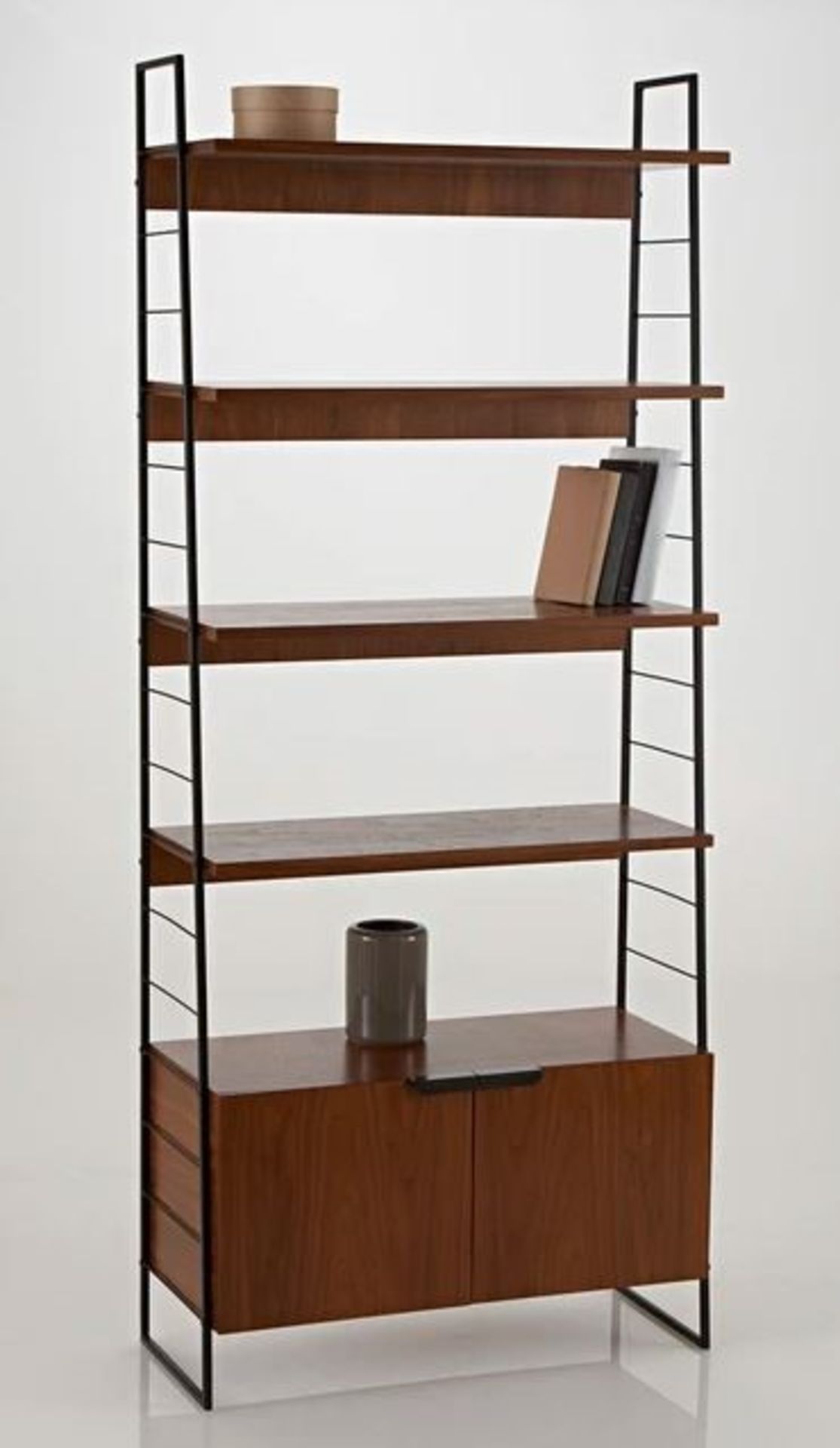 LA REDOUTE WATFORD VINTAGE WALNUT & STEEL SHELVING UNIT, H190CM