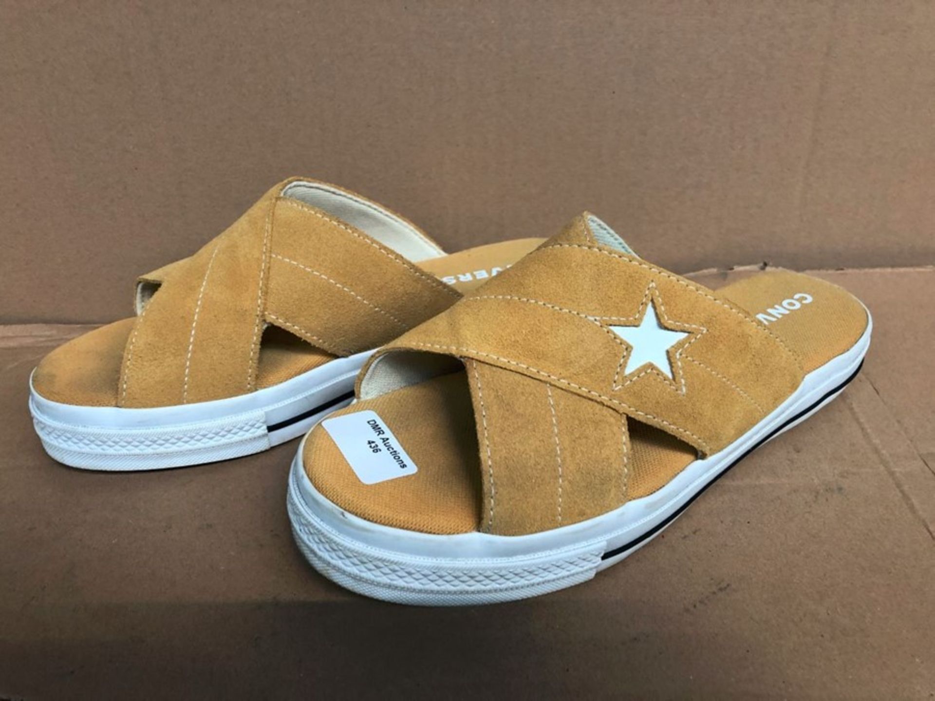 1 PAIR OF ONE STAR SEASONAL COLOUR SANDALS IN YELLOW WITH FLATFORM HEEL / UK SIZE: 7 / RRP £30.00