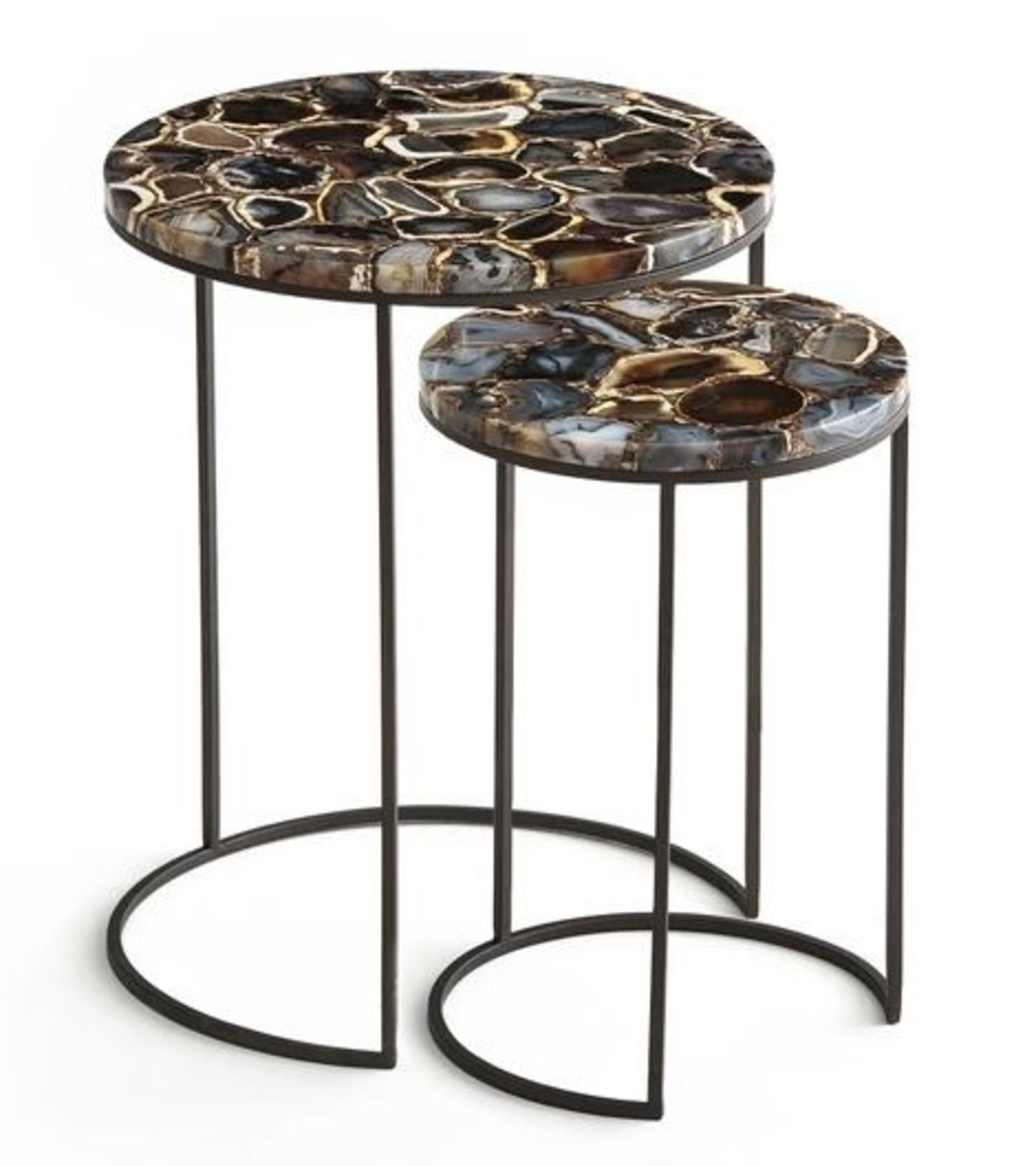 LA REDOUTE ANAXIMÈNE SET OF 2 NESTING SIDE TABLES IN AGATE & METAL