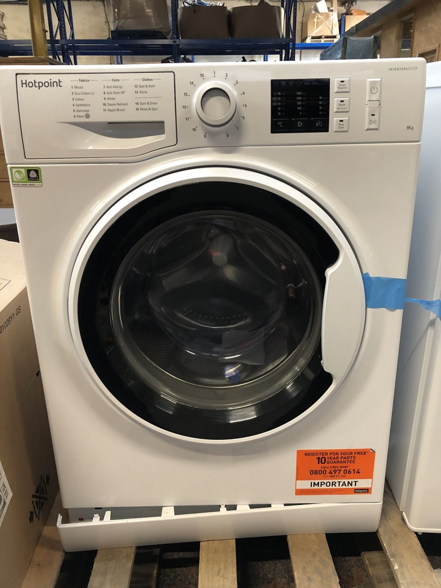 1 LOT TO CONTAIN AN UNTESTED HOTPOINT NM10944WWUK WASHING MACHINE / RRP £279.99 / ITEM IS UNUSED,