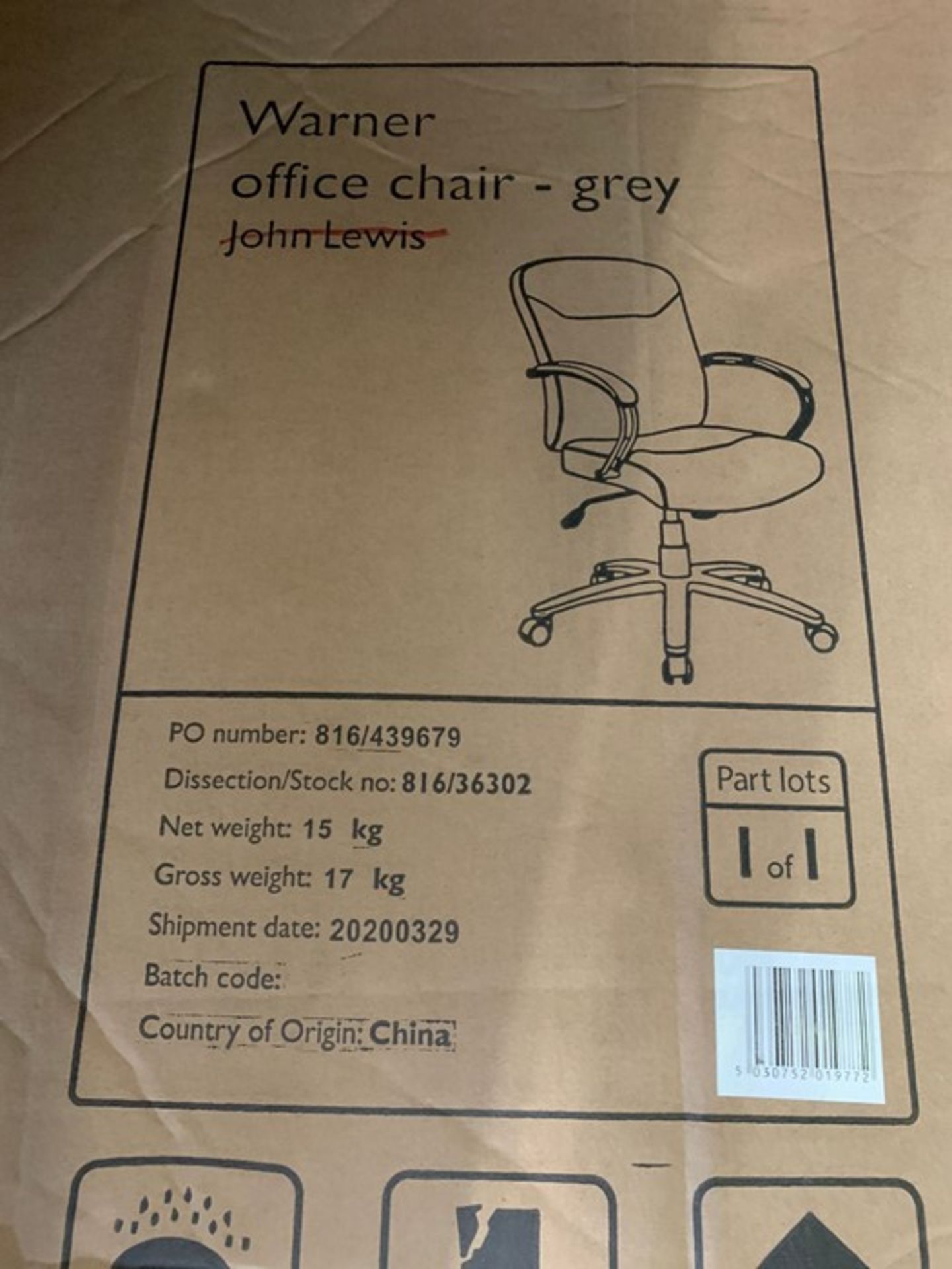 JOHN LEWIS WARNER FABRIC OFFICE CHAIR, GREY