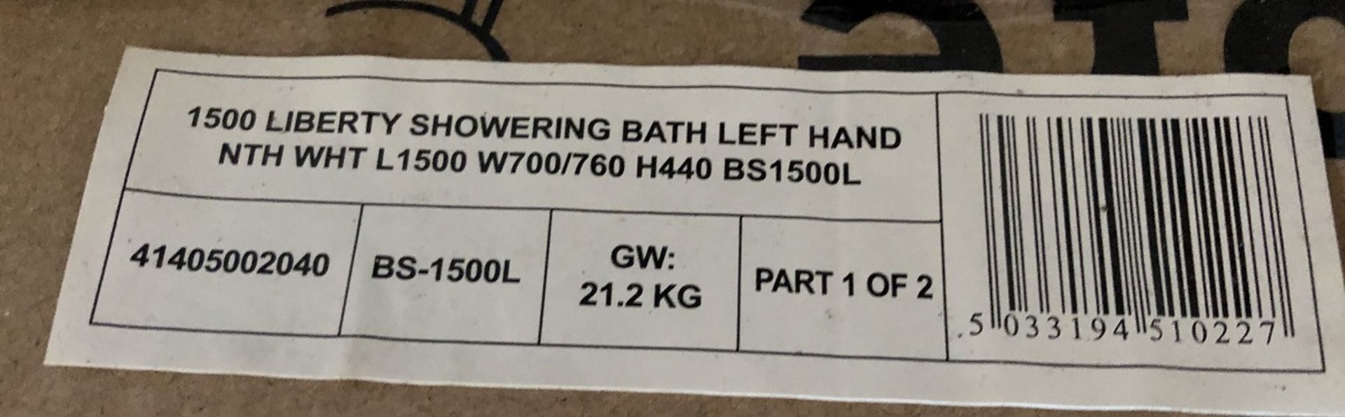1 X LIBERTY 1500 P-SHAPED LEFT HAND SHOWERING BATH - WHITE / L1500MM W700MM H440MM / COMES WITH - Image 2 of 4