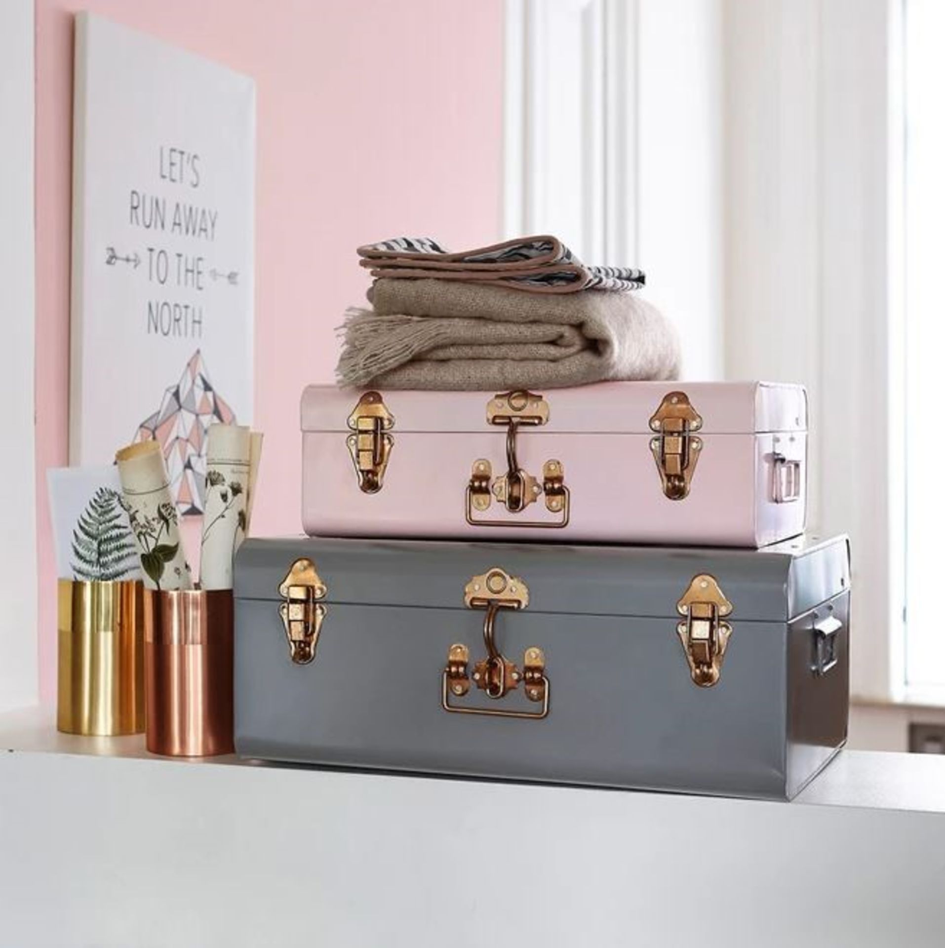 LA REDOUTE SET OF 2 ELORI METAL TRUNKS