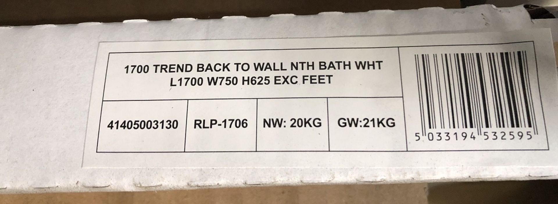 1 X TREND 1700 BACK TO THE WALL BATH IN WHITE / L1700 W750 H625 - Image 3 of 3