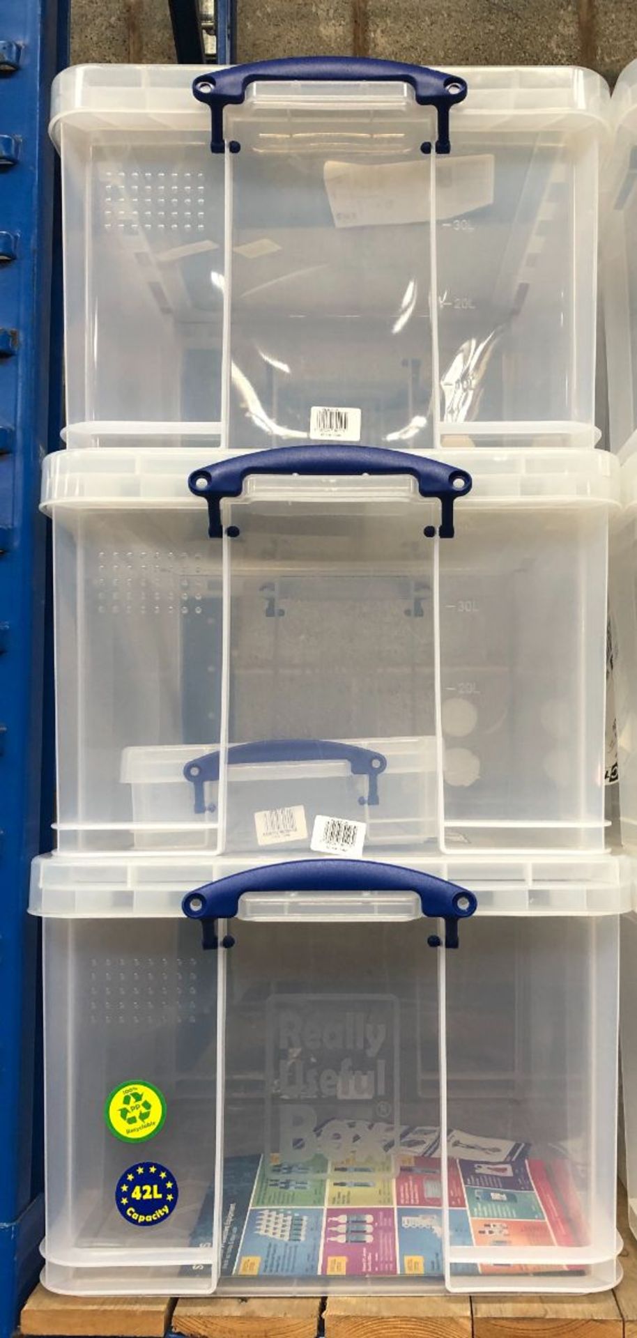 3 X 42L CLEAR PLASTIC STORAGE BOXES