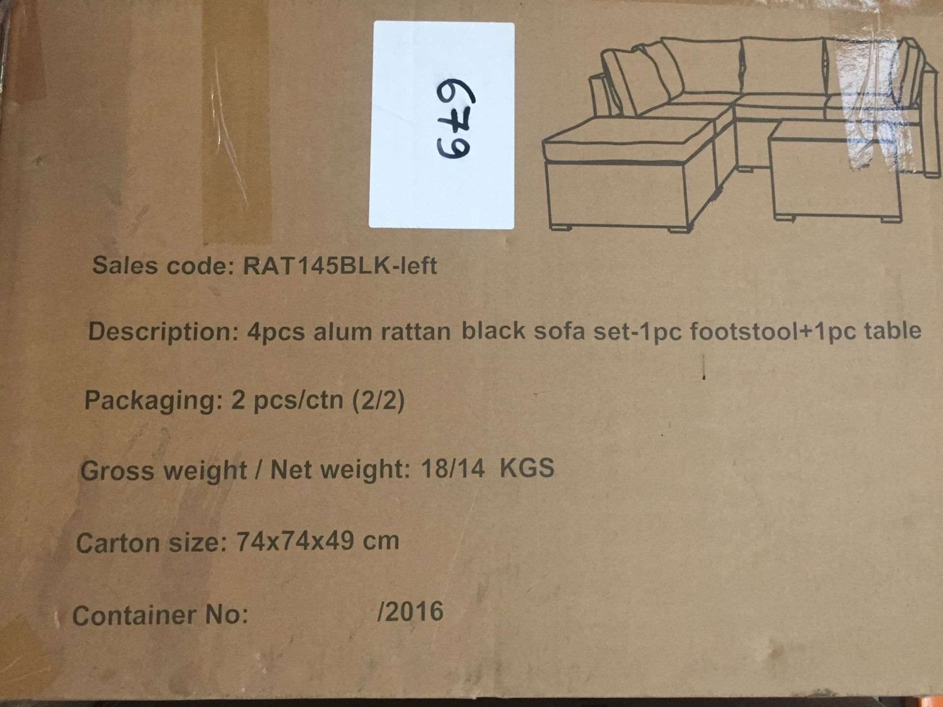 1 LOT TO CONTAIN ALUMINIUM BLACK RATTAN SOFA SET (CONTAINS 1 TABLE WITH GLASS AND 1 FOOTSTOOL ) -