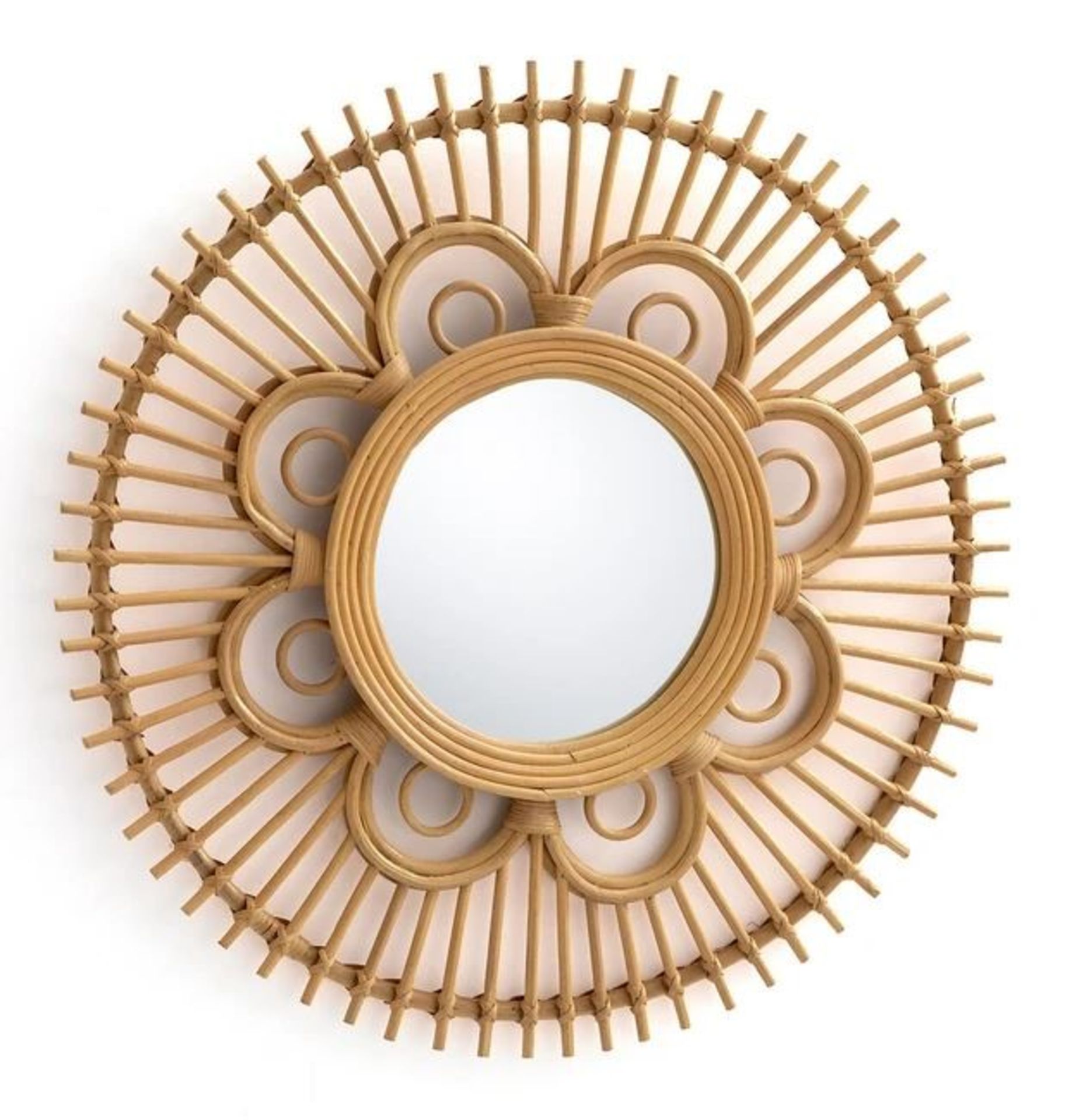 LA REDOUTE NOGU FLOWER SHAPE RATTAN MIRROR, 65CM DIAMETER