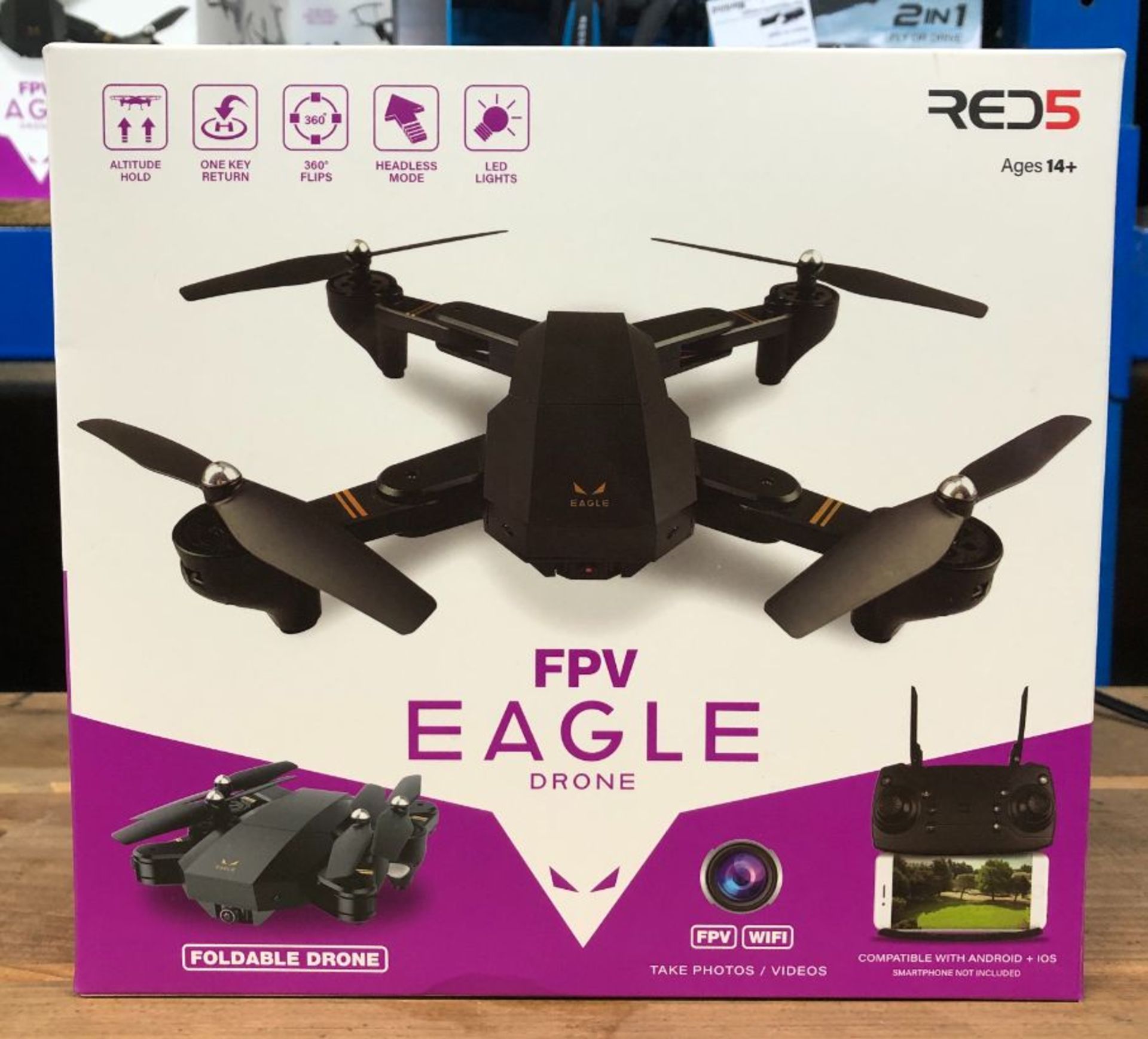 5 X EAGLE FOLDING DRONES WITH FPV / COMBINED RRP £395 / UNTESTED CUSTOMER RETURNS