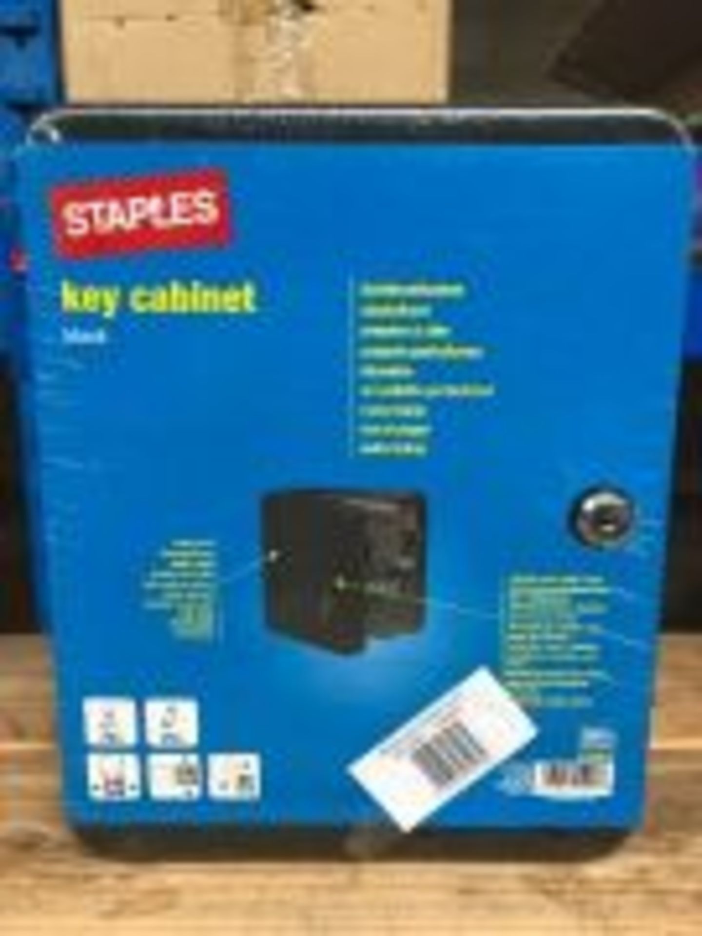 ONE LOT TO CONTAIN SIX STAPLES KEY CABINETS. UNUSED IN ORIGINAL PACKAGING. KEYS INCLUDED. VIEWING