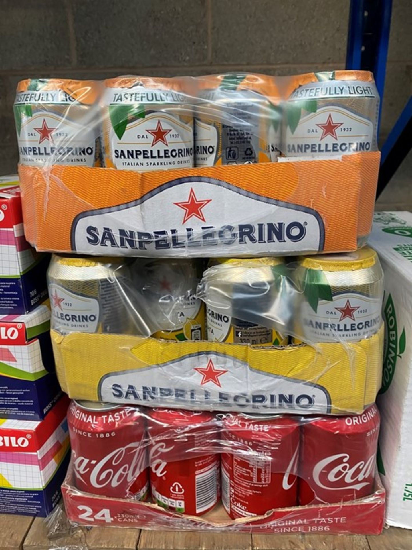 1 LOT TO CONTAIN 3 CRATES OF 24 FIZZY DRINKS. COCA COLA, SANPELLEGRINO ORANGE AND SANPELLEGRINO