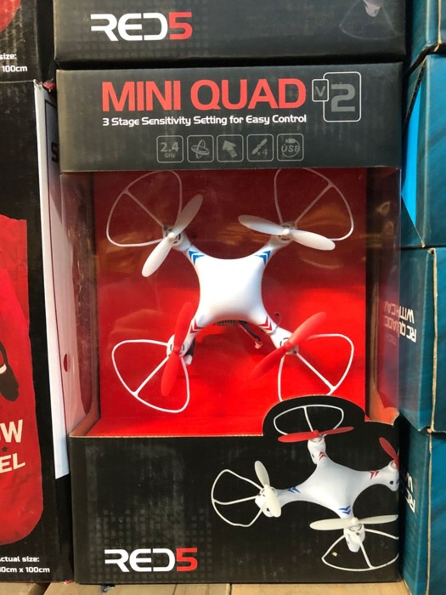 6 X MINI QUAD FLYING TOY - COLOURS VARY / COMBINED RRP £84.00 / LIKE NEW, DAMAGED PACKAGING