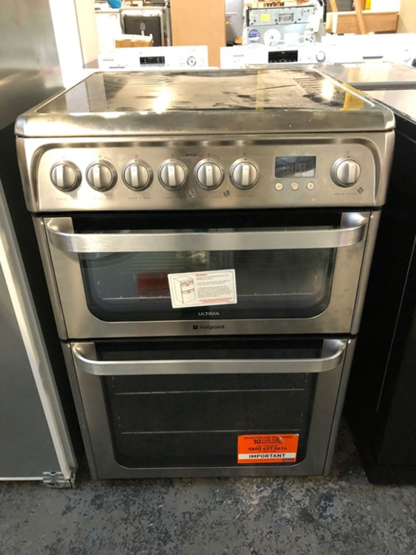 HOTPOINT 60CM DOUBLE OVEN ELECTRIC COOKER - HUE61X S / RRP £489.99 / UNTESTED, LIGHTLY USED. VERY