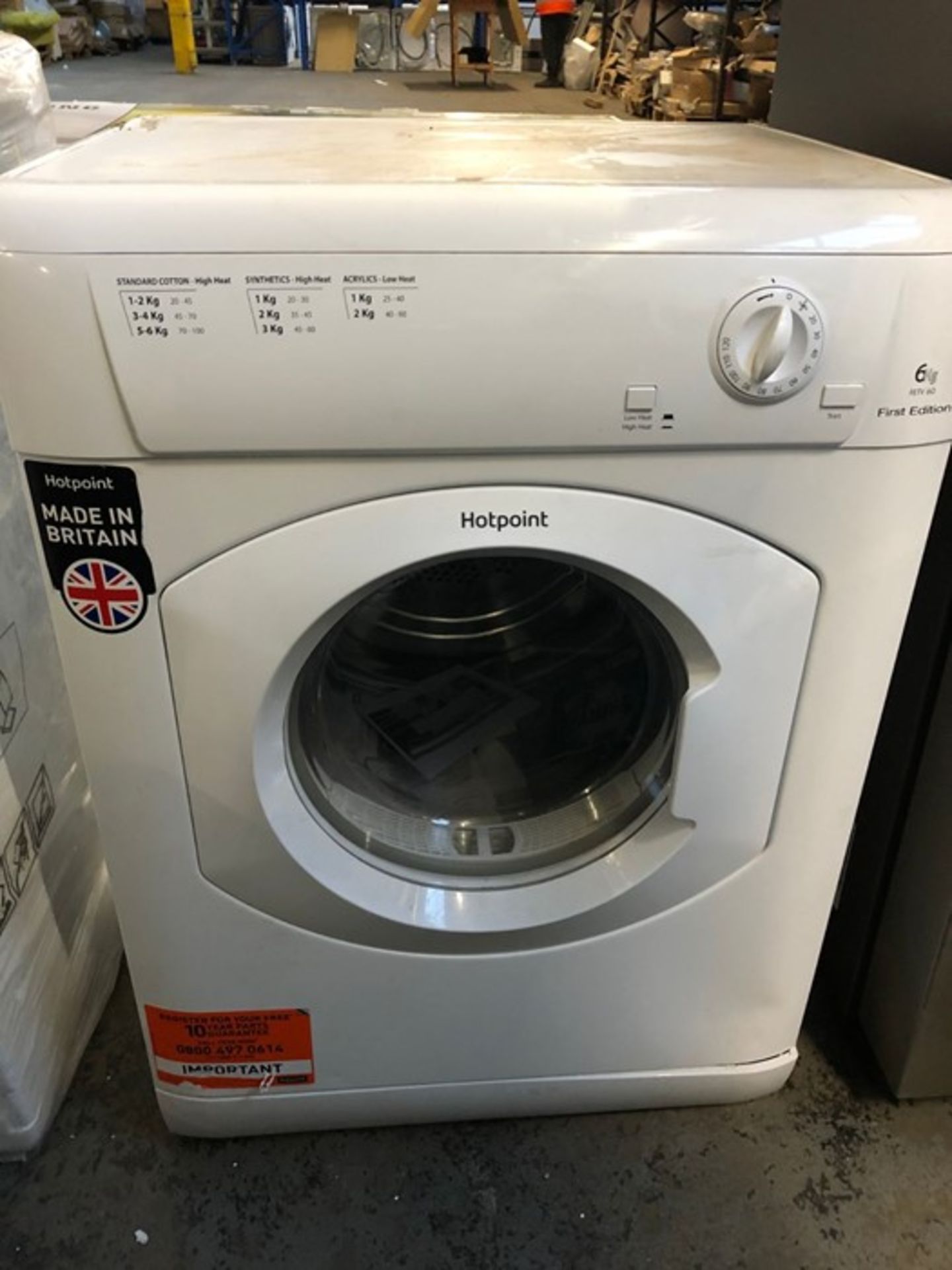 HOTPOINT VENTED TUMBLE DRYER - FETV60CP / RRP £209.99 / UNTESTED, UNUSED. COSMETIC DAMAGE, ONE