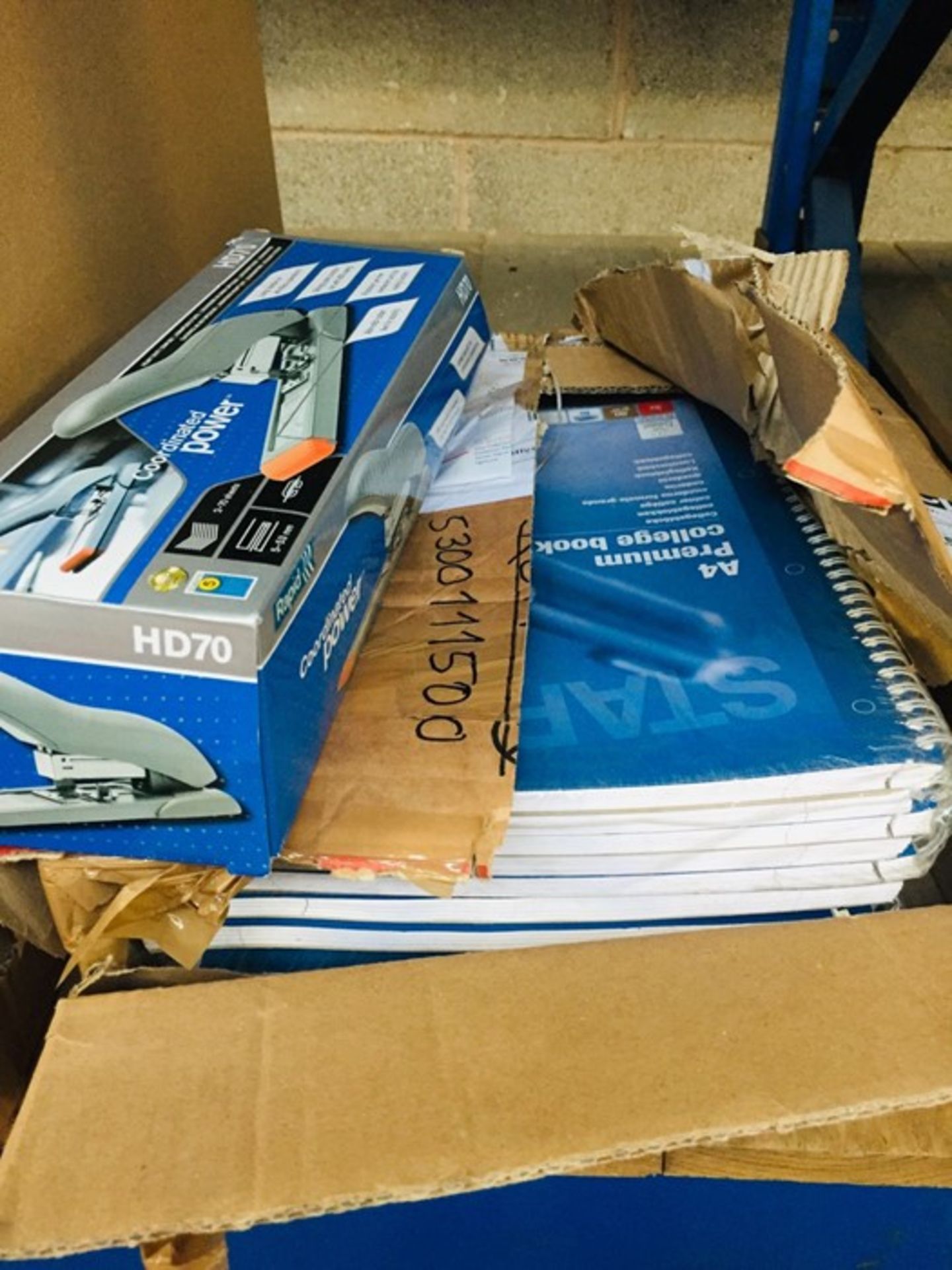 1 LOT TO CONTAIN A BOX OF PREMIUM COLLEGE WORKBOOKS AND A RAPID HEAVY DUTY STAPLER - L2