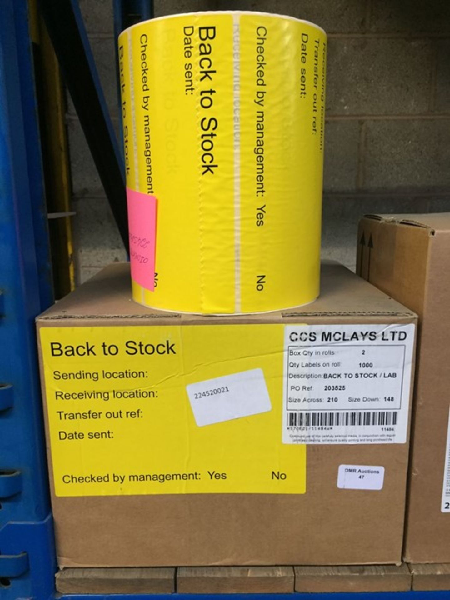 1 LOT TO CONTAIN 3 ROLLS OF BACK TO STOCK LABELS, 1000 LABELS PER ROLL, 3000 LABELS IN TOTAL FOR