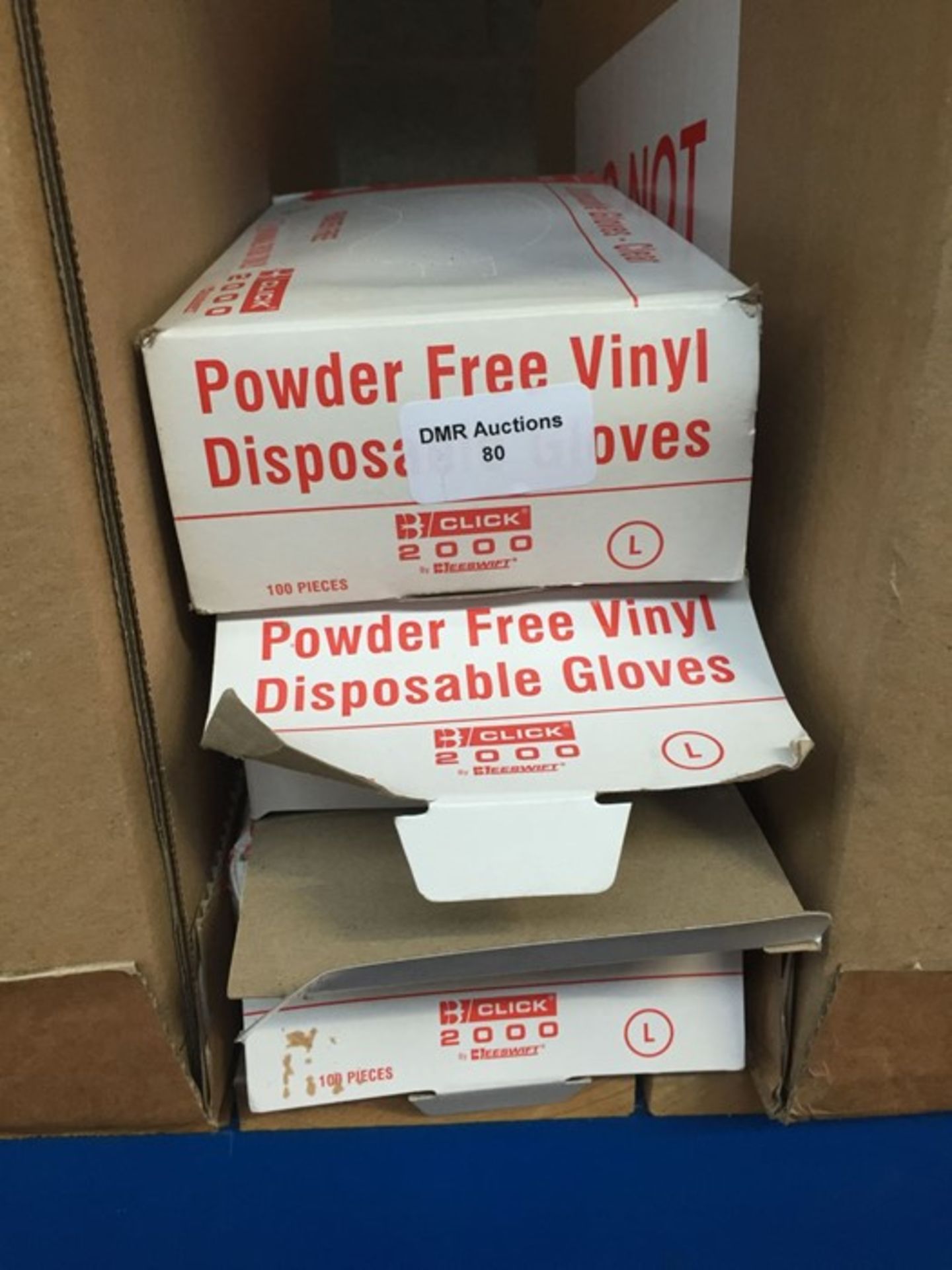 1 LOT TO CONTAIN 3 X BOXES OF CLICK POWDER FREE VINYL DISPOSABLE GLOVES IN LARGE, 100 PIECES PER BOX