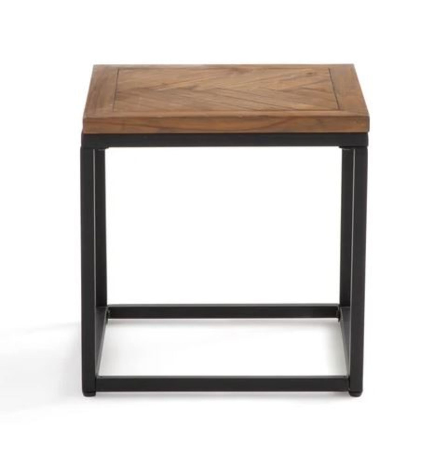 LA REDOUTE NOTTINGHAM SIDE TABLE IN METAL & PINE HERRINGBONE PARQUET (SMALL)