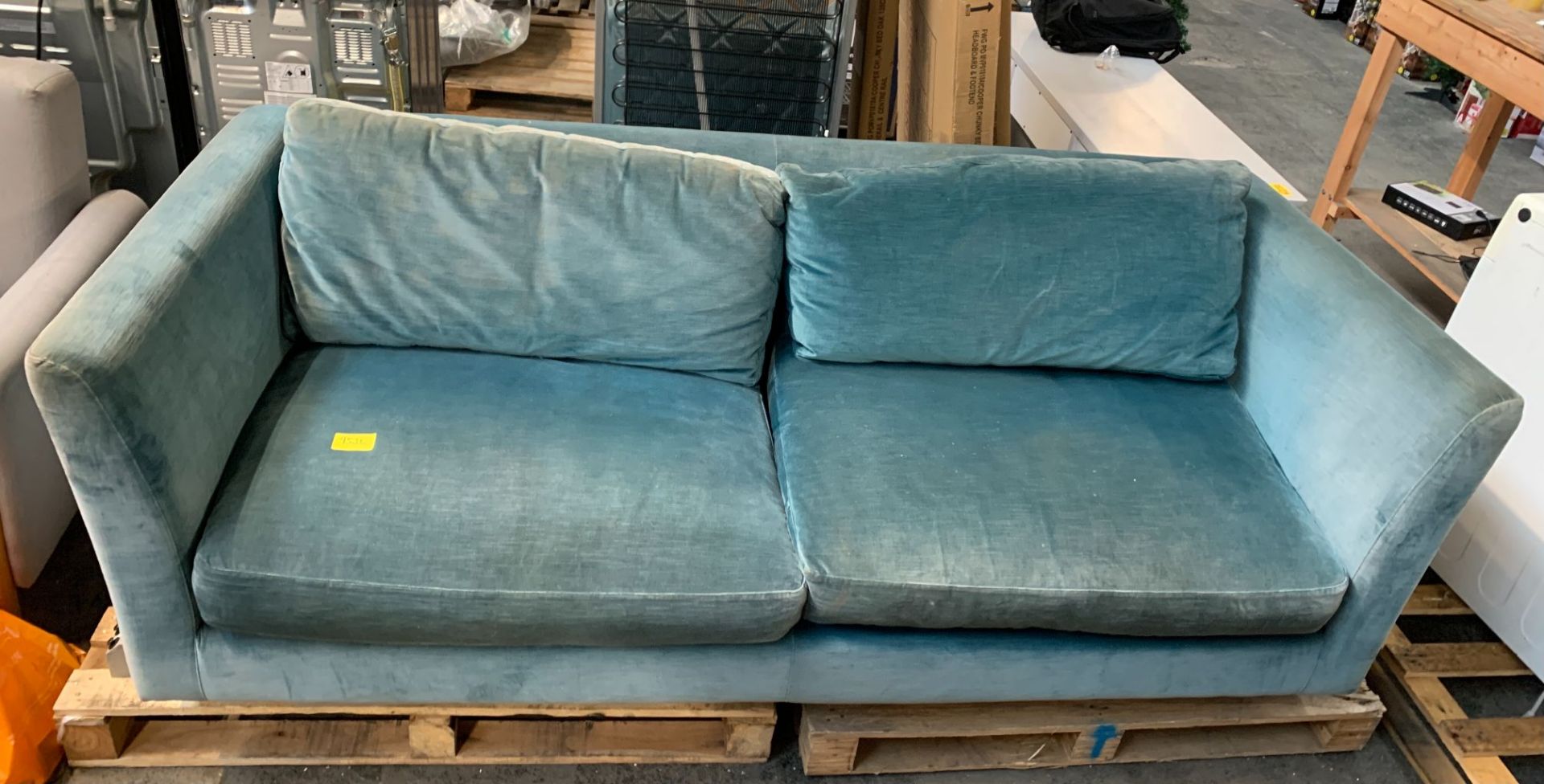 NICK MUNRO FOR JOHN LEWIS GRAND CHESTER 3 SEATER SOFA IN BLUE VELVET / RRP £1799