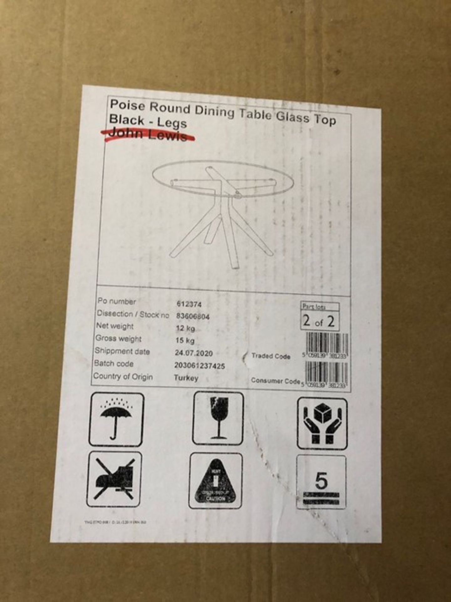 JOHN LEWIS POISE 6 SEATER ROUND GLASS DINING TABLE