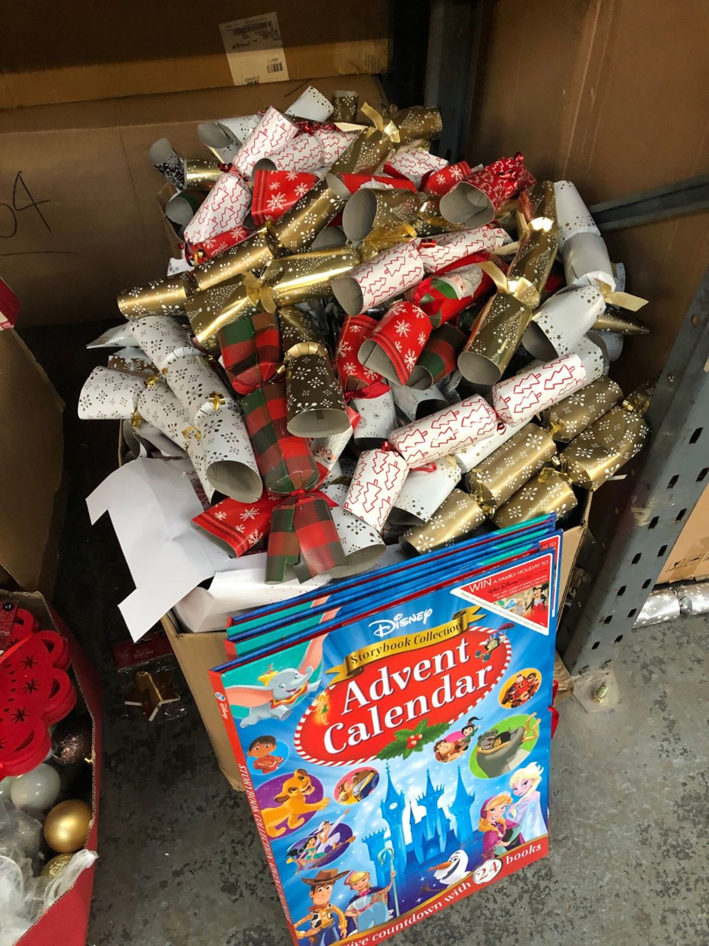 2 X LARGE BOXES OF LOOSE CHRISTMAS CRACKERS AND 3 X DISNEY ADVENT CALENDARS (IMAGES ARE FOR